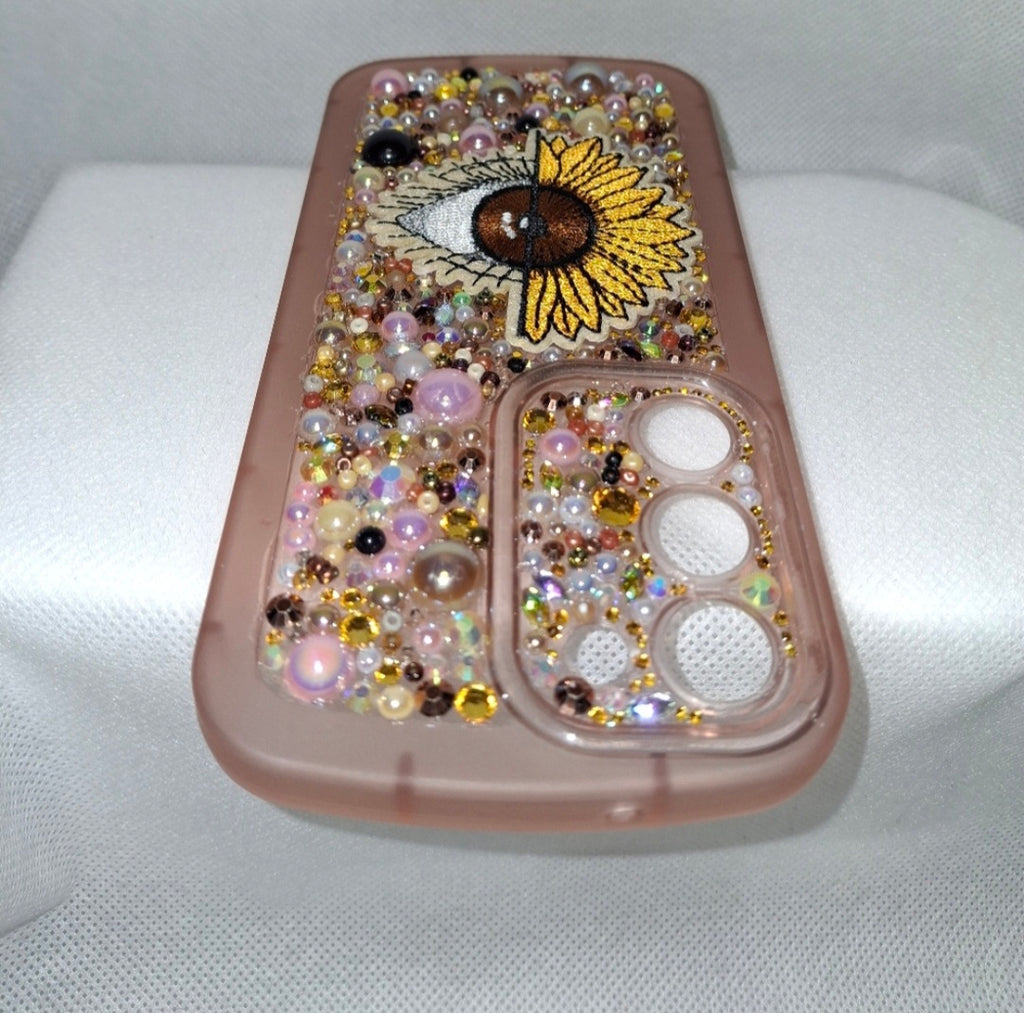 Blinged Samsung/ iphone custom made phone case. "Seeing flowers" Samsung S23