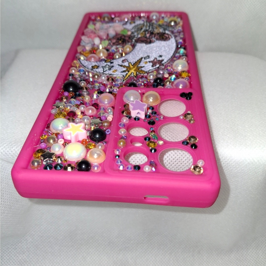 Android Samsung S23 Handcrafted "Pink Fantasy" Pearl and Rhinestone Phone Case