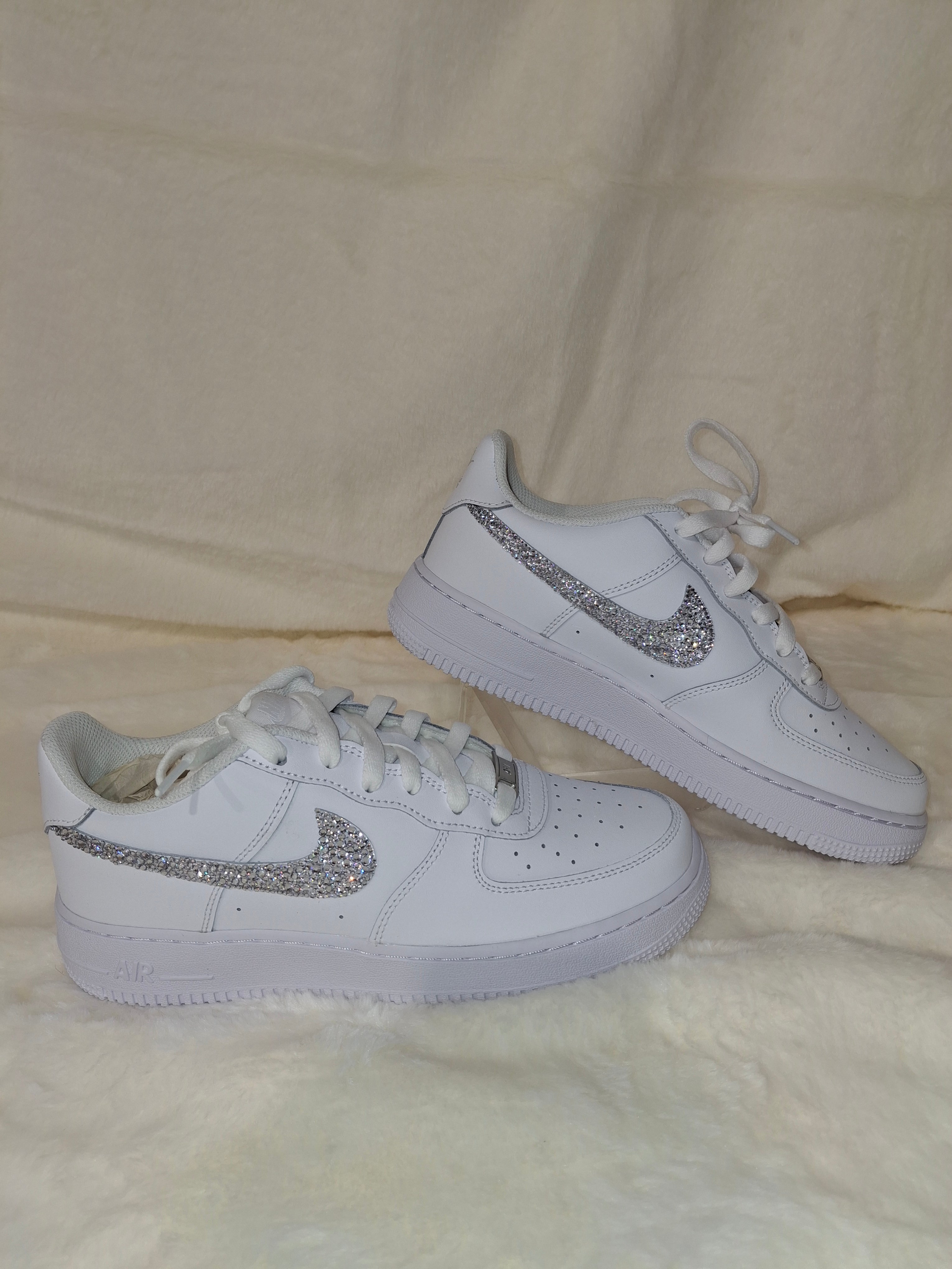 White Air Force 1 custom rhinestone white sneakers By Dressed and Done