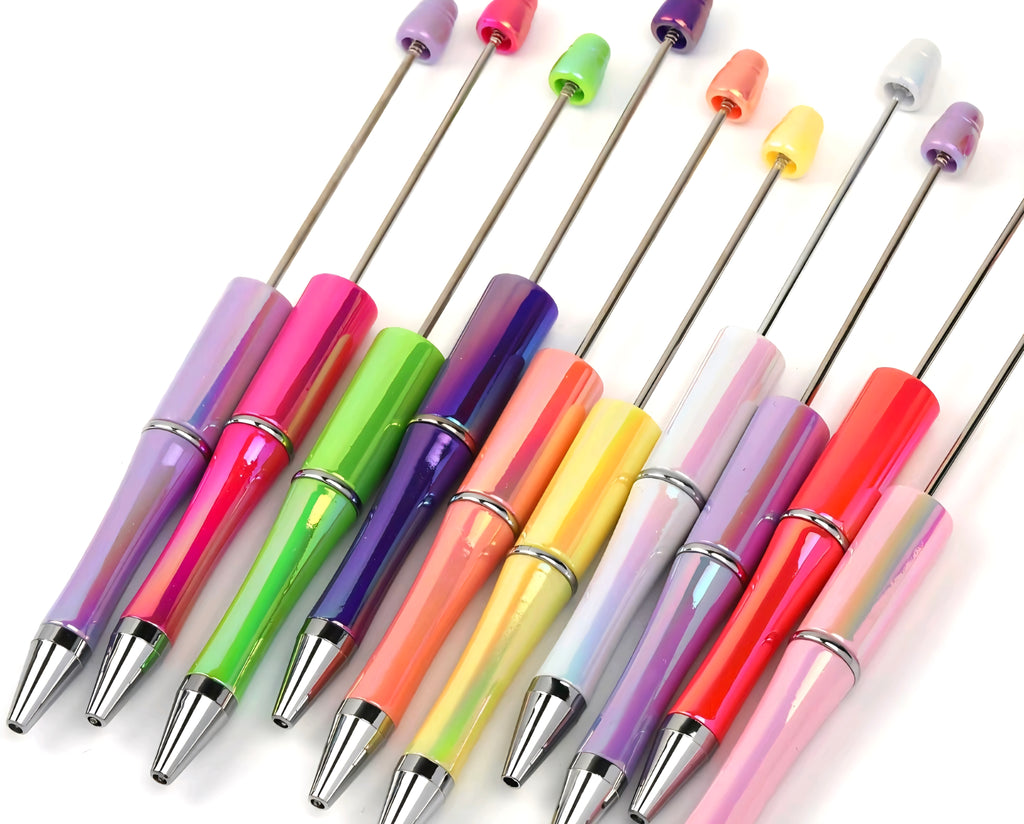 10-pack DIY beadable ballpoint pen blanks with colorful caps for craft projects