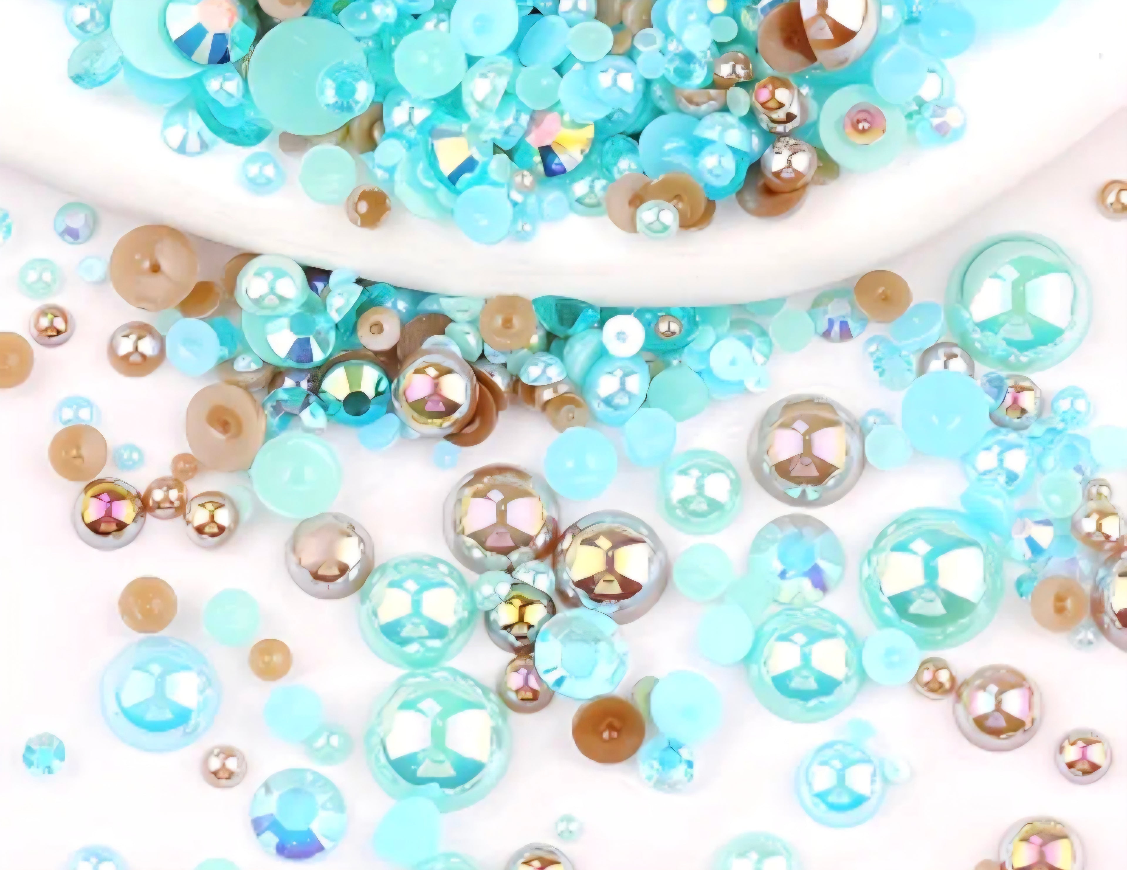 Blue green and coffee flat back rhinestones and pearls