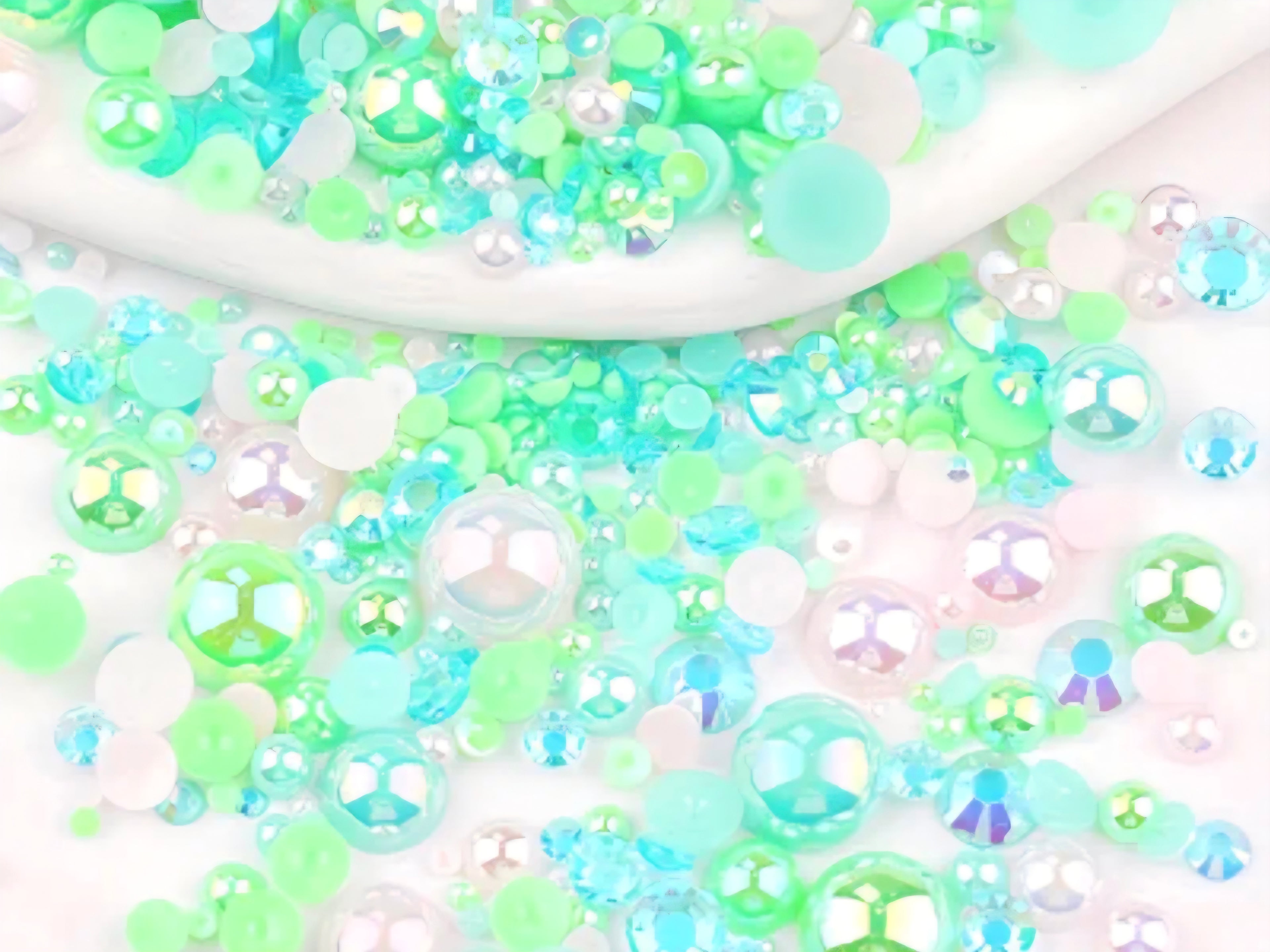 Blue green and white flatback pearls