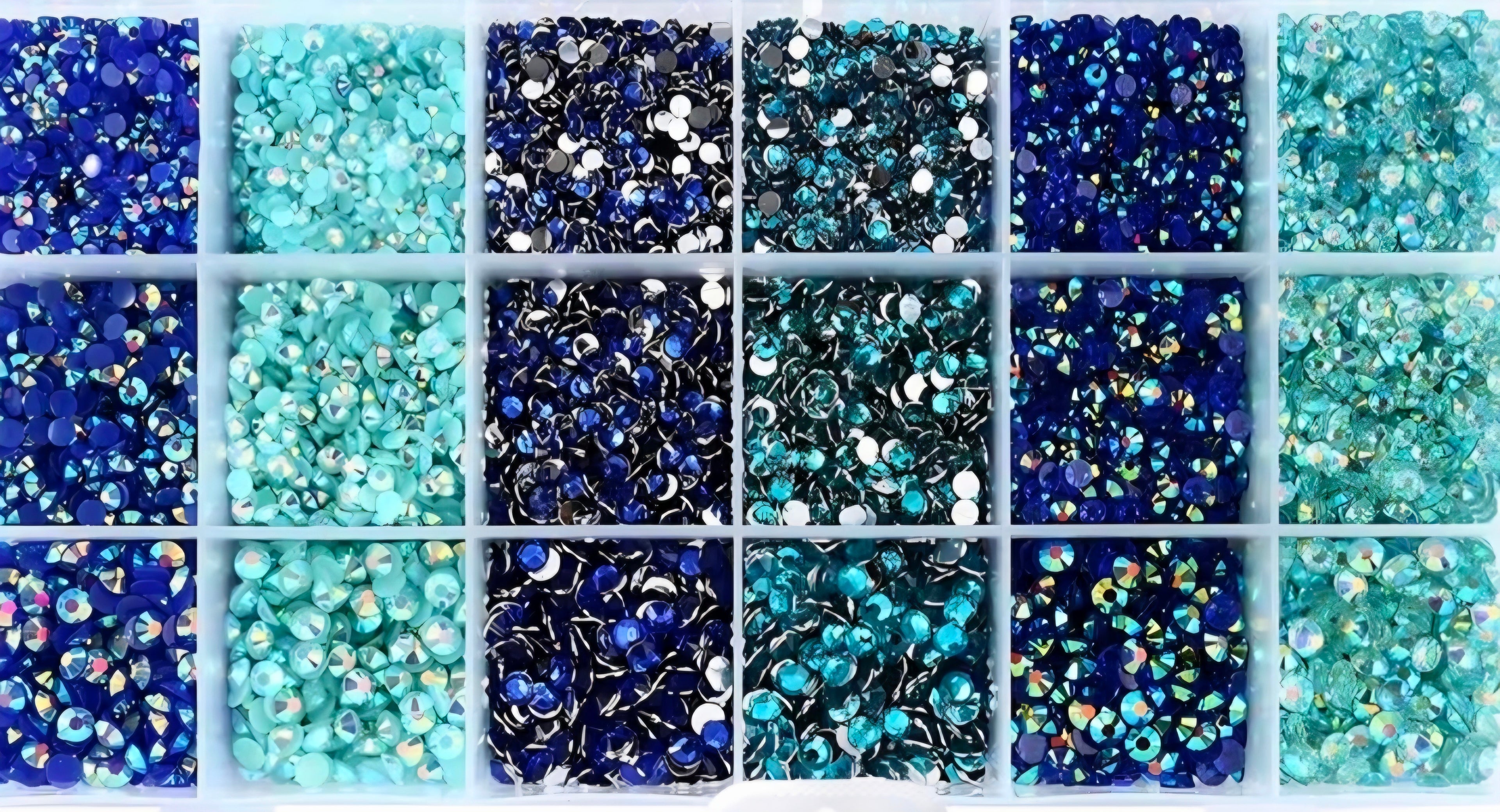 Blue mixed size flatback resin rhinestones bulk pack for DIY crafts