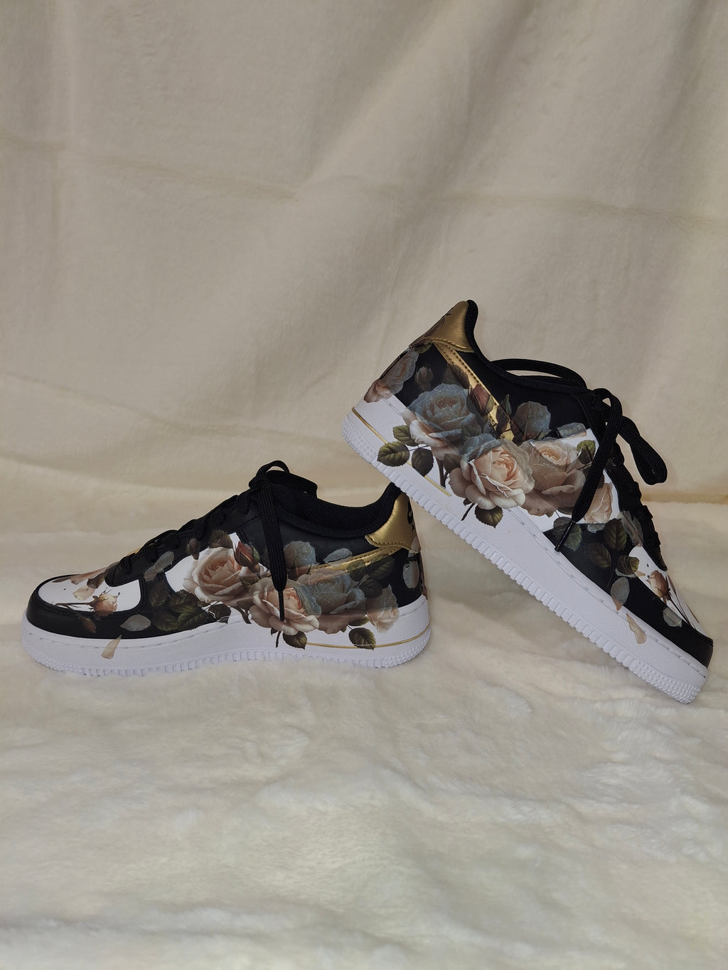Custom Floral graphic Air Force 1 in black, gold and white by Dressed and Done