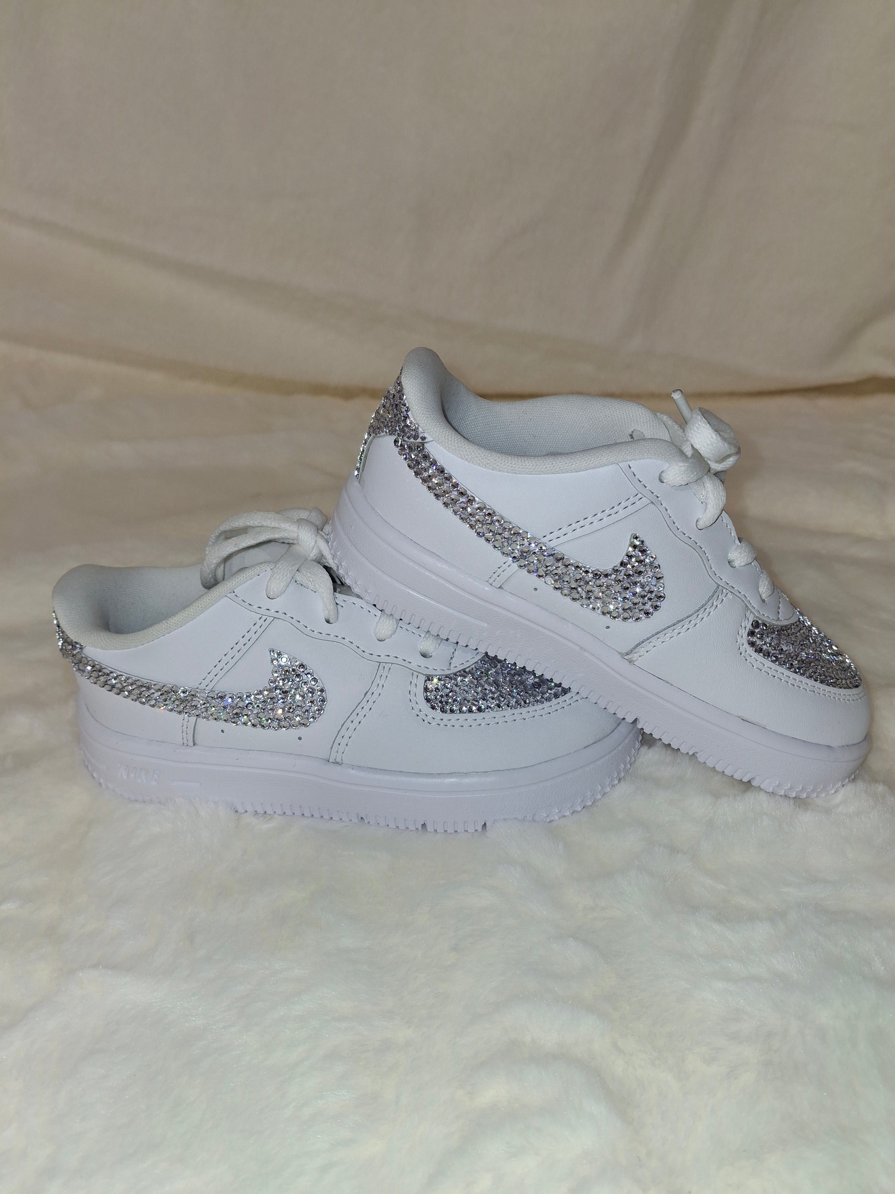 Custom crystal rhinestone blinged Air Force 1 kids sneakers by Dressed and Done