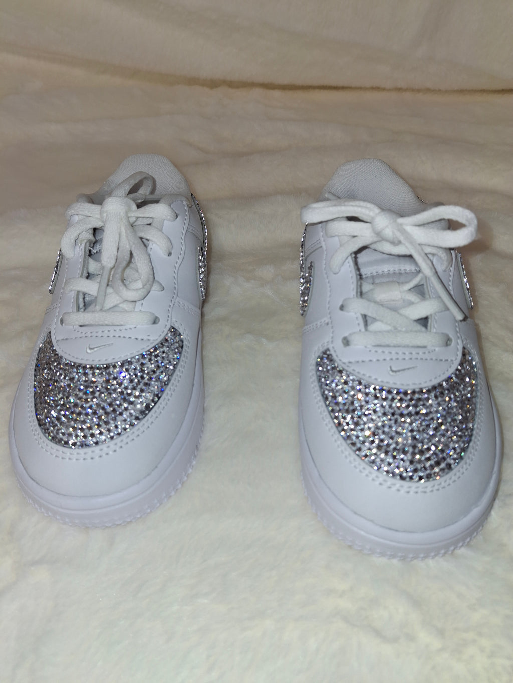 White kids Air Force One Sneaker with bling on toe by Dressed and Done