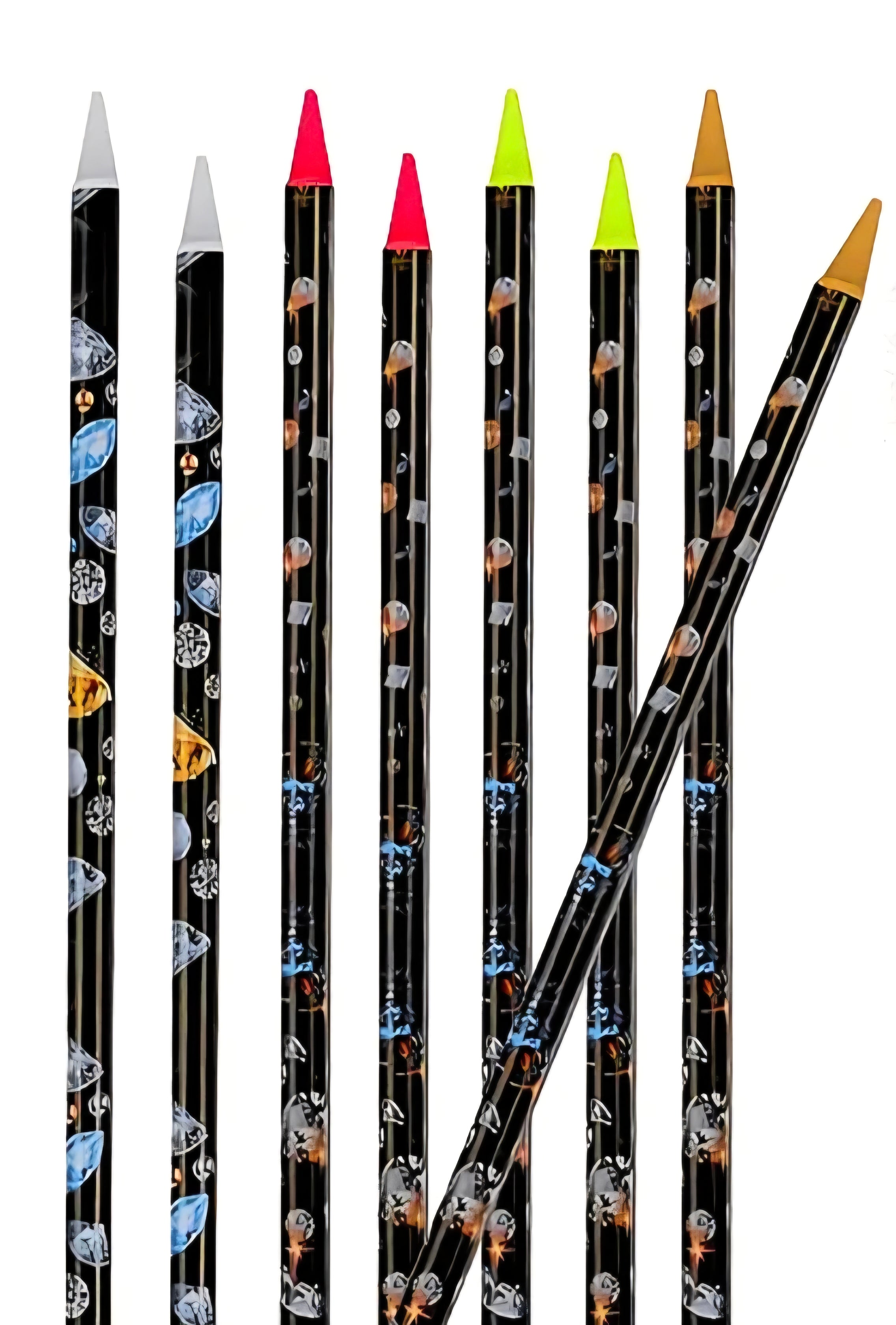 Set of black pencils with colorful wax tips for picking up rhinestones