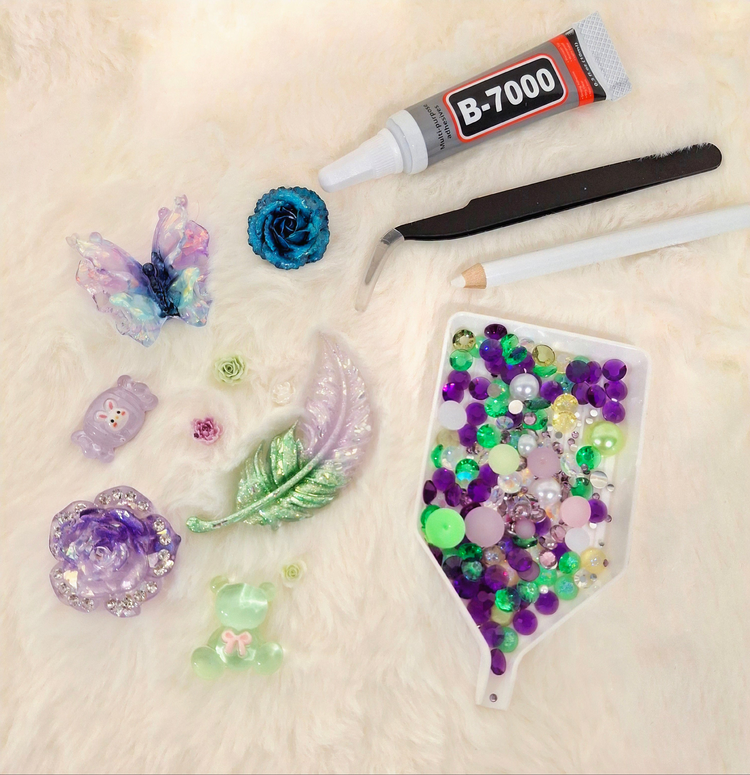 Enchanted Bayou DIY junk case kit with purple and green charms and flatback embellishments