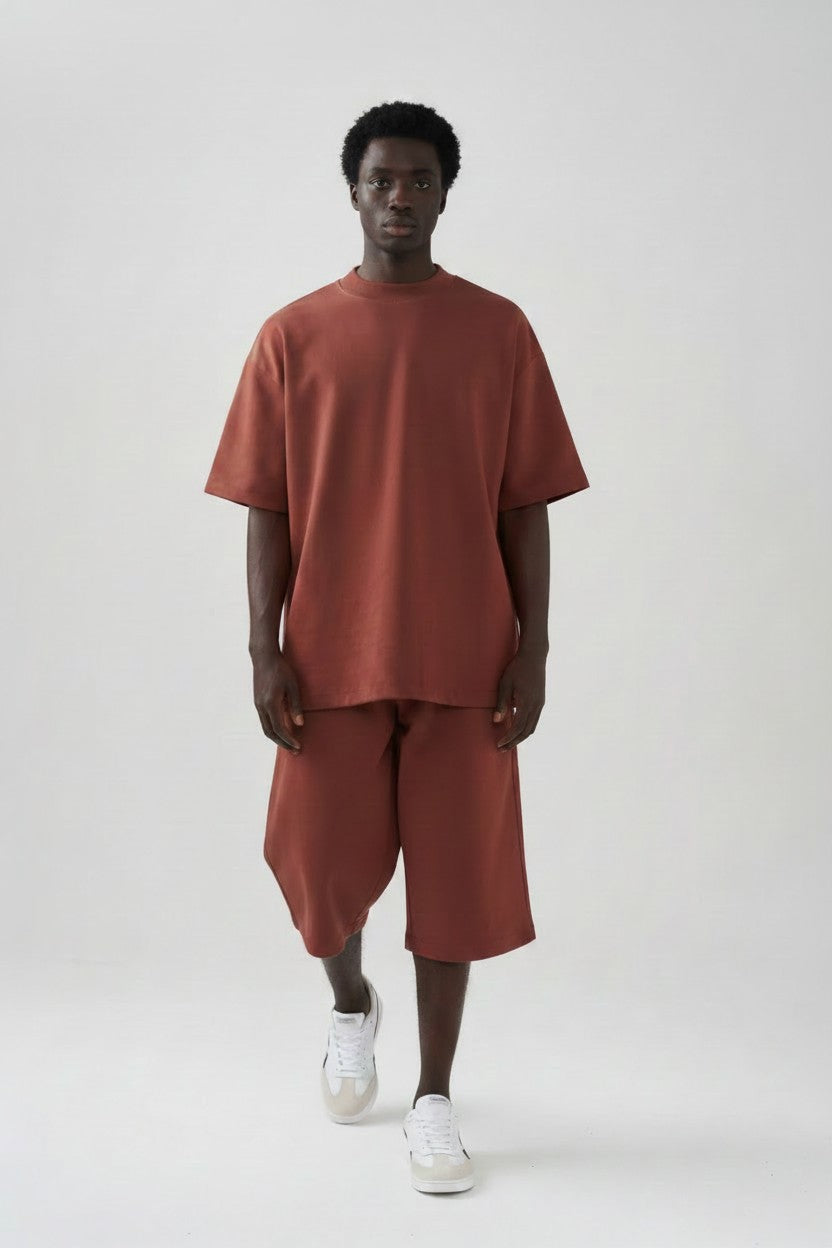 10 OZ Mock-Neck Oversized Interlock T-Shirt & Jorts Set