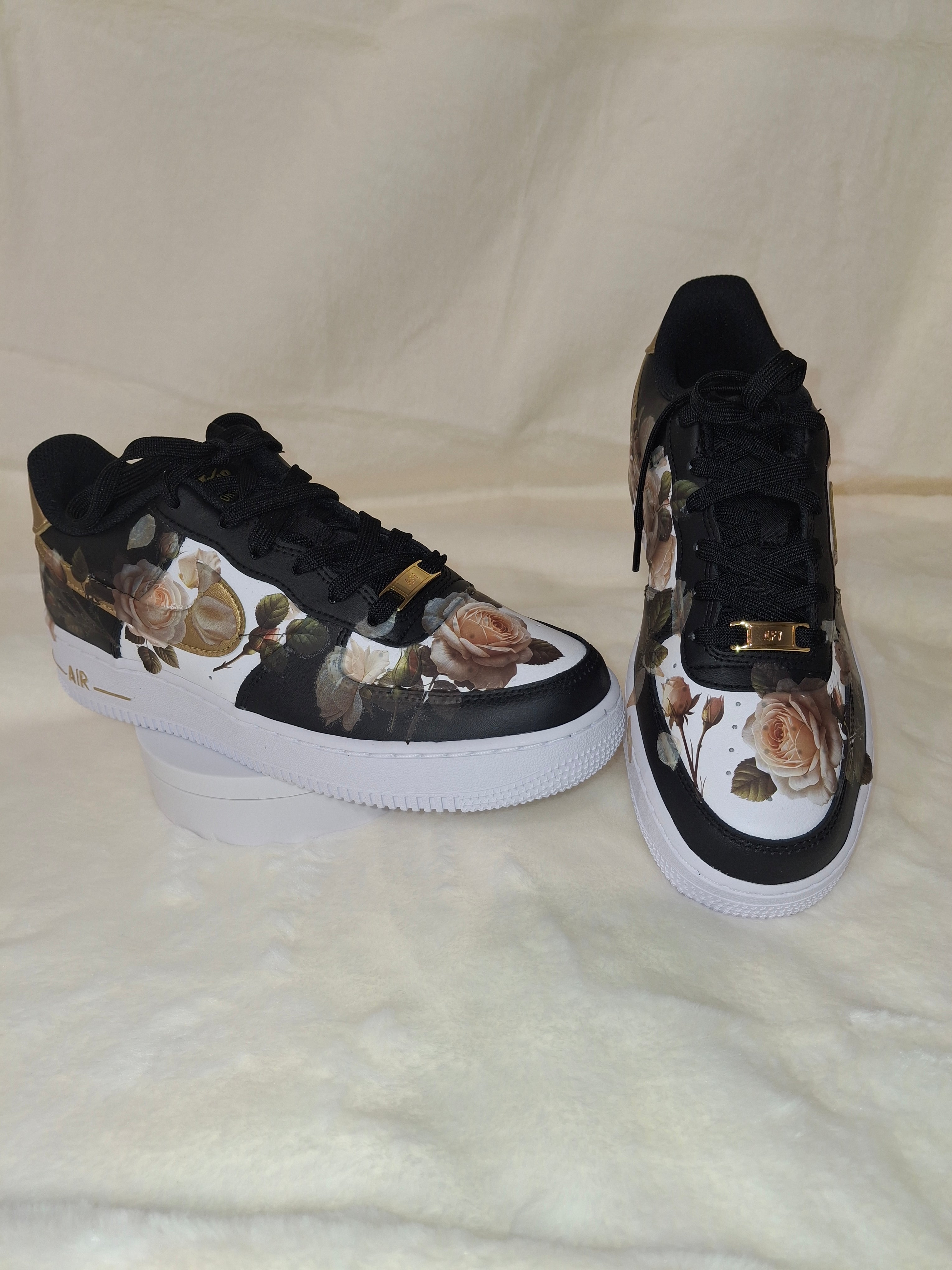 Custom black and white Air Force One kids hand designed floral sneakers by Dressed and Done
