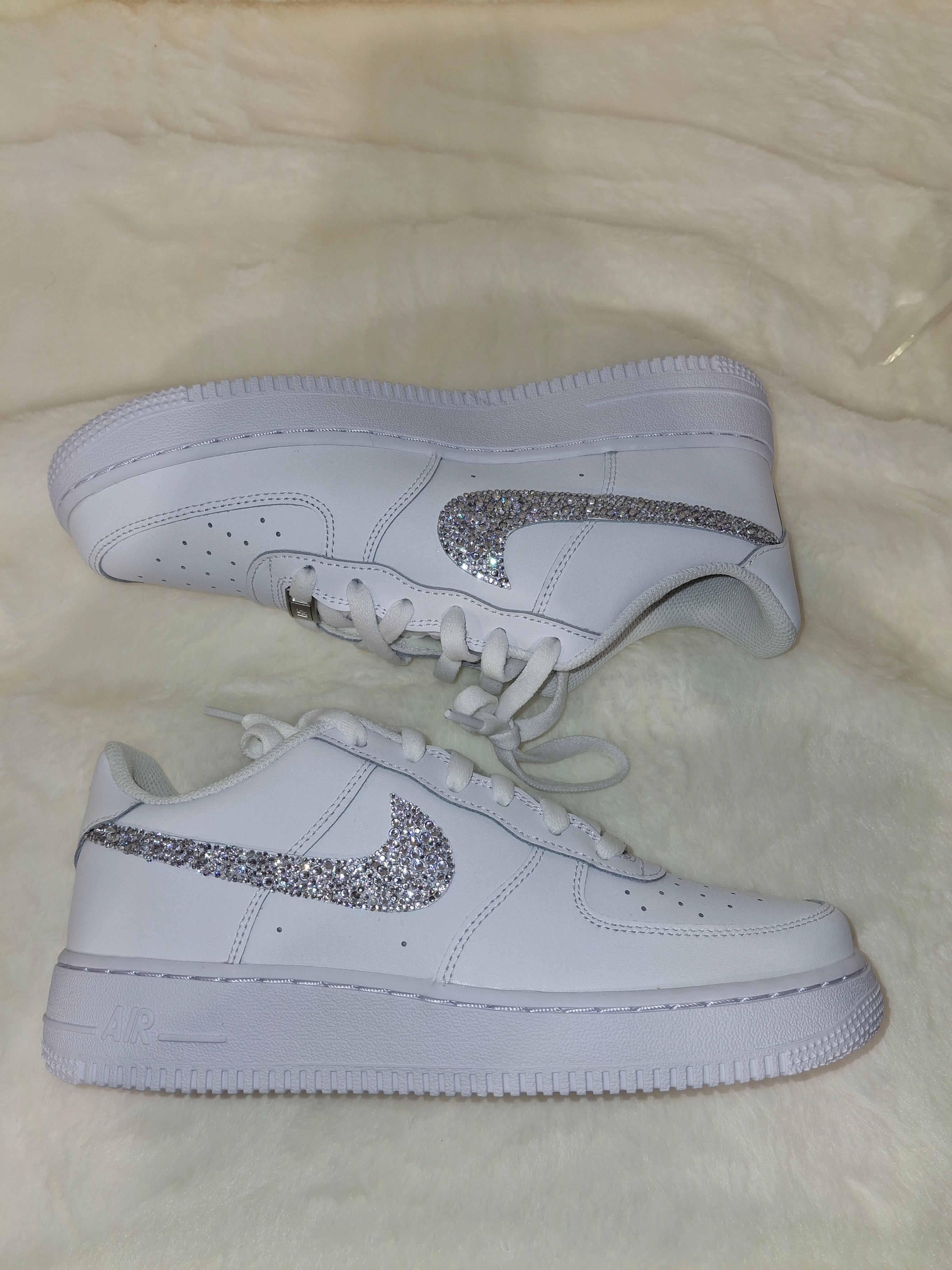Custom Silver glitter rhinestone Air Force 1 kids sneakers by Dressed and Done