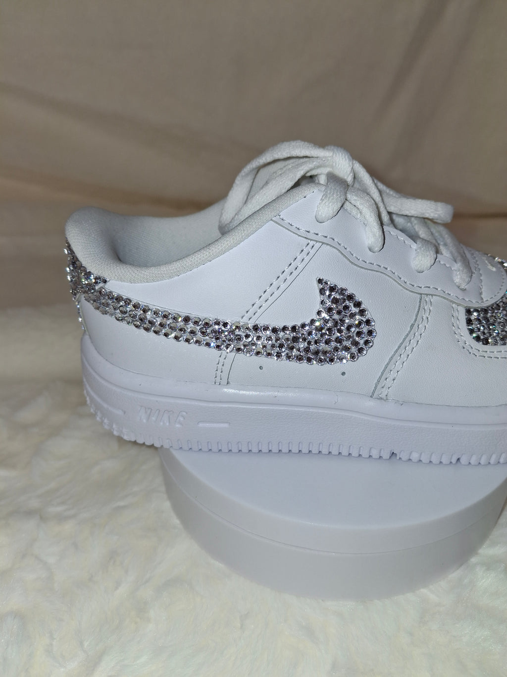 Custom bling rhinestone accent Air Force 1 sneaker side view by Dressed and Done