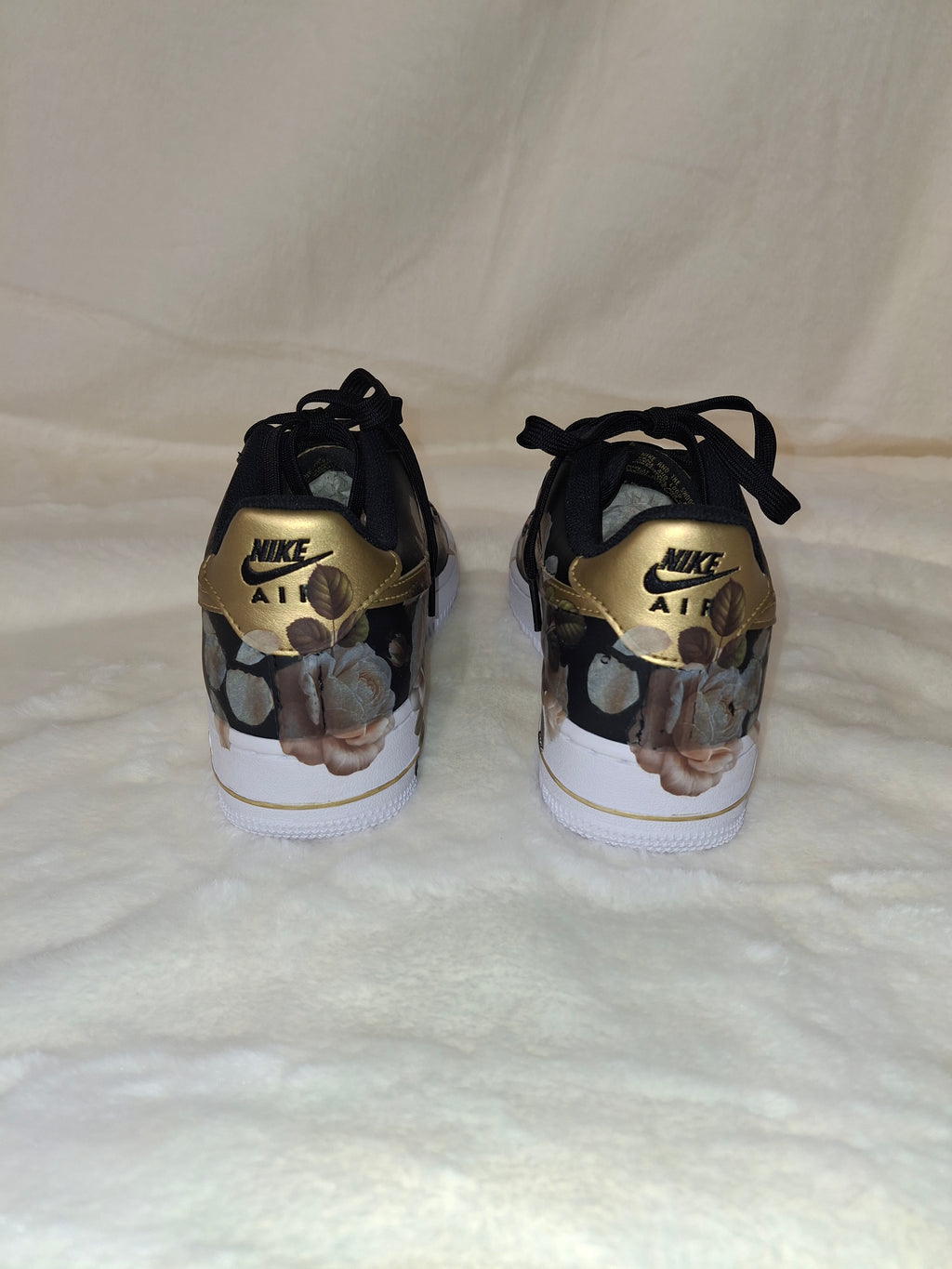Custom gold and black rose design Air Force One kids sneakers for prom by Dressed and Done
