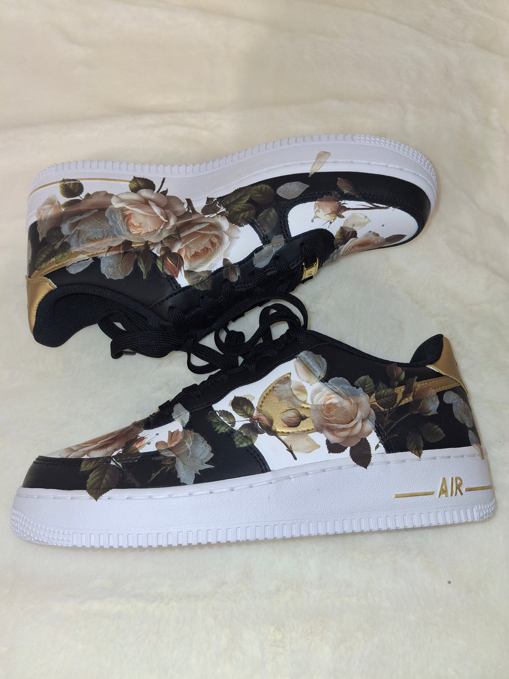 Custom Air Force 1 floral rose vintage design kids sneakers for wedding or prom