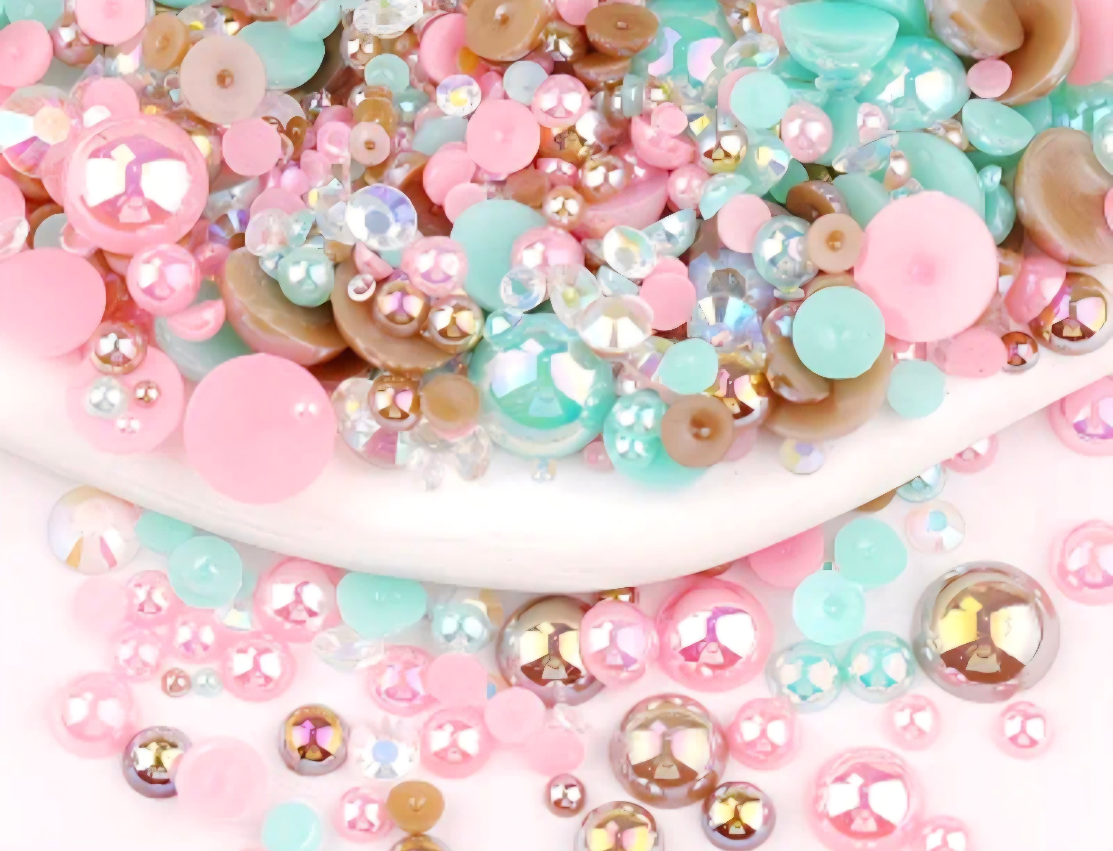Pink Green Brown pearls and rhinestones for crafts