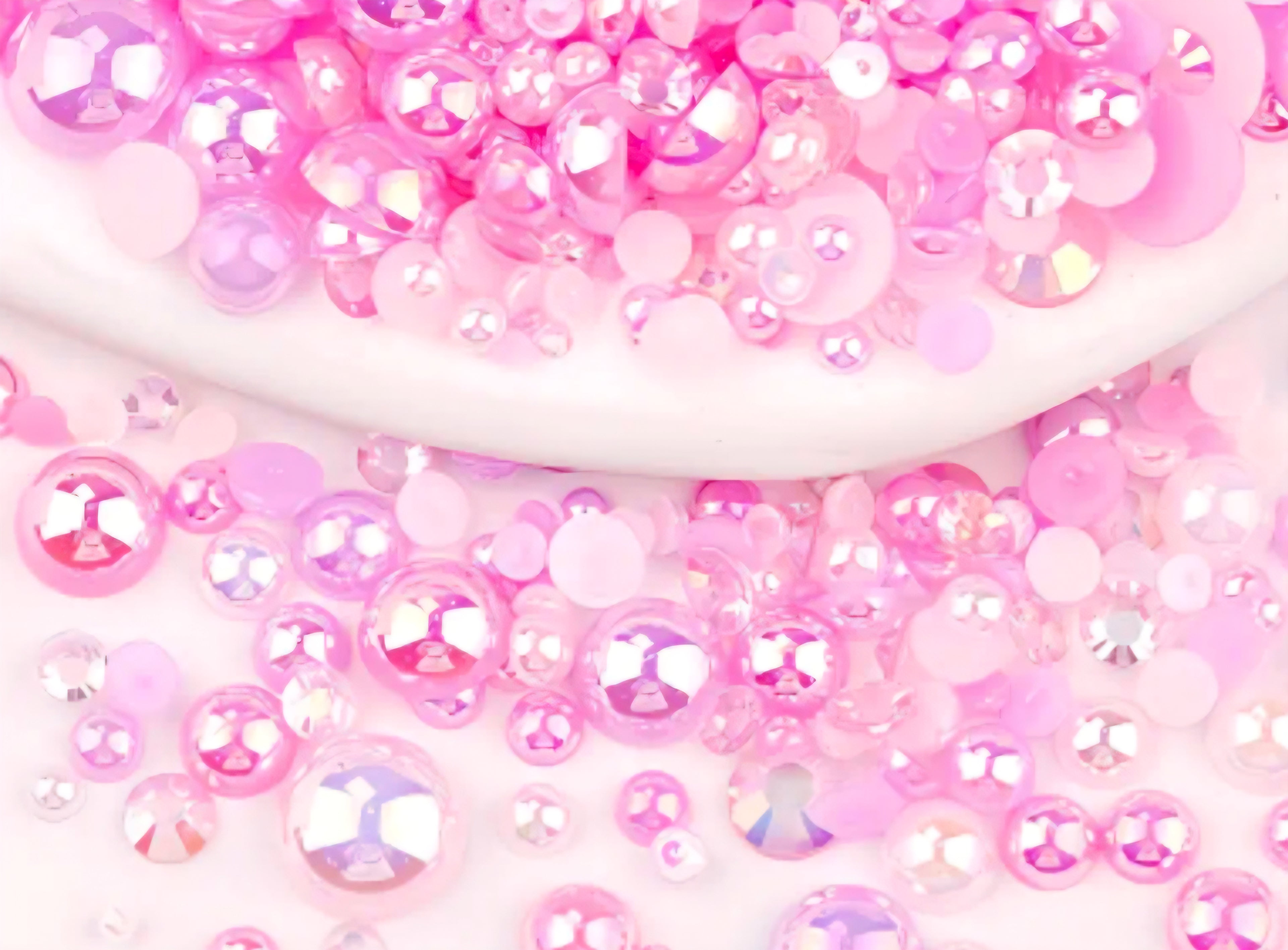 pink colored pearls and rhinestones