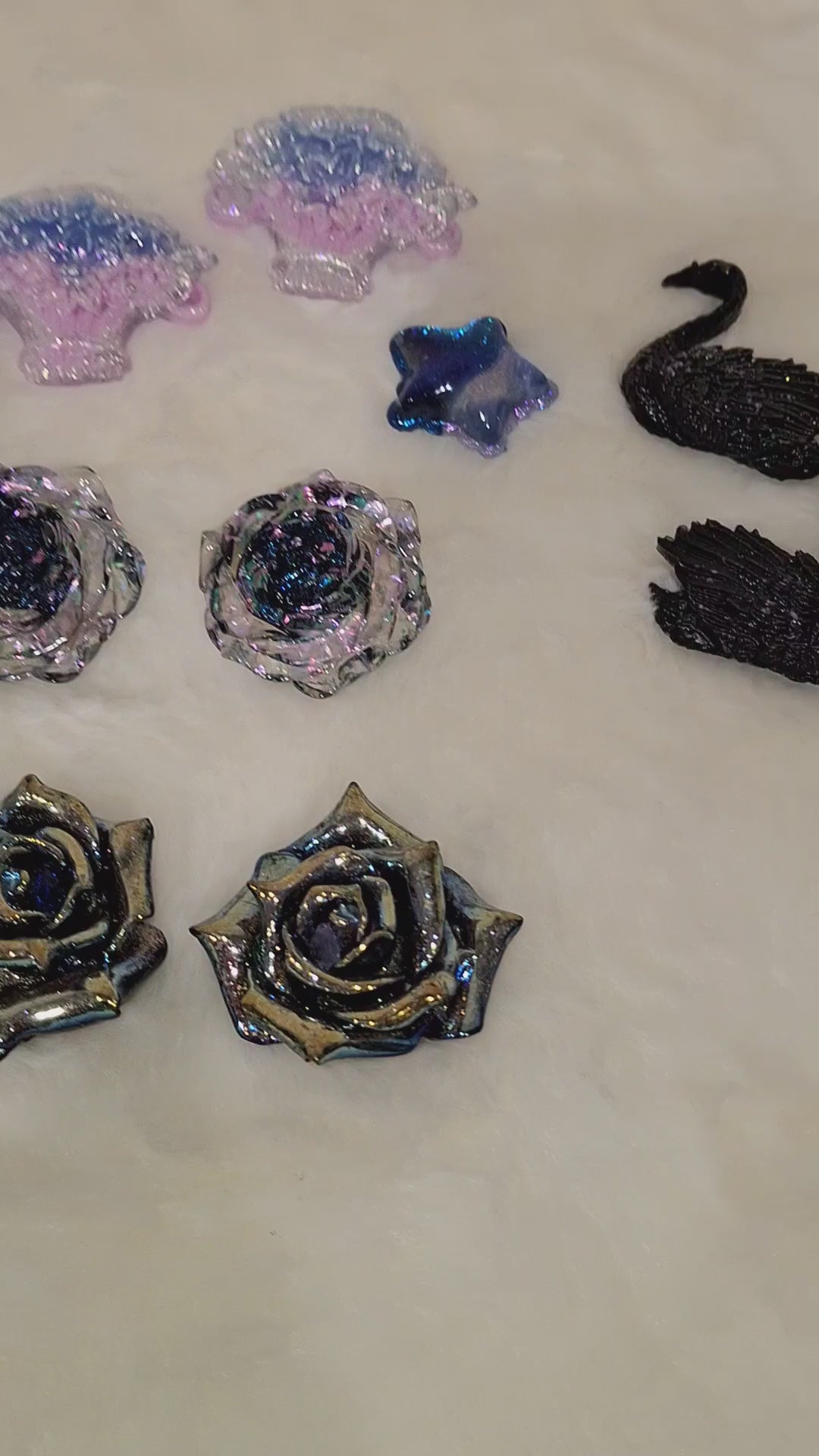 purple blue and black flower  charms for DIY crafting