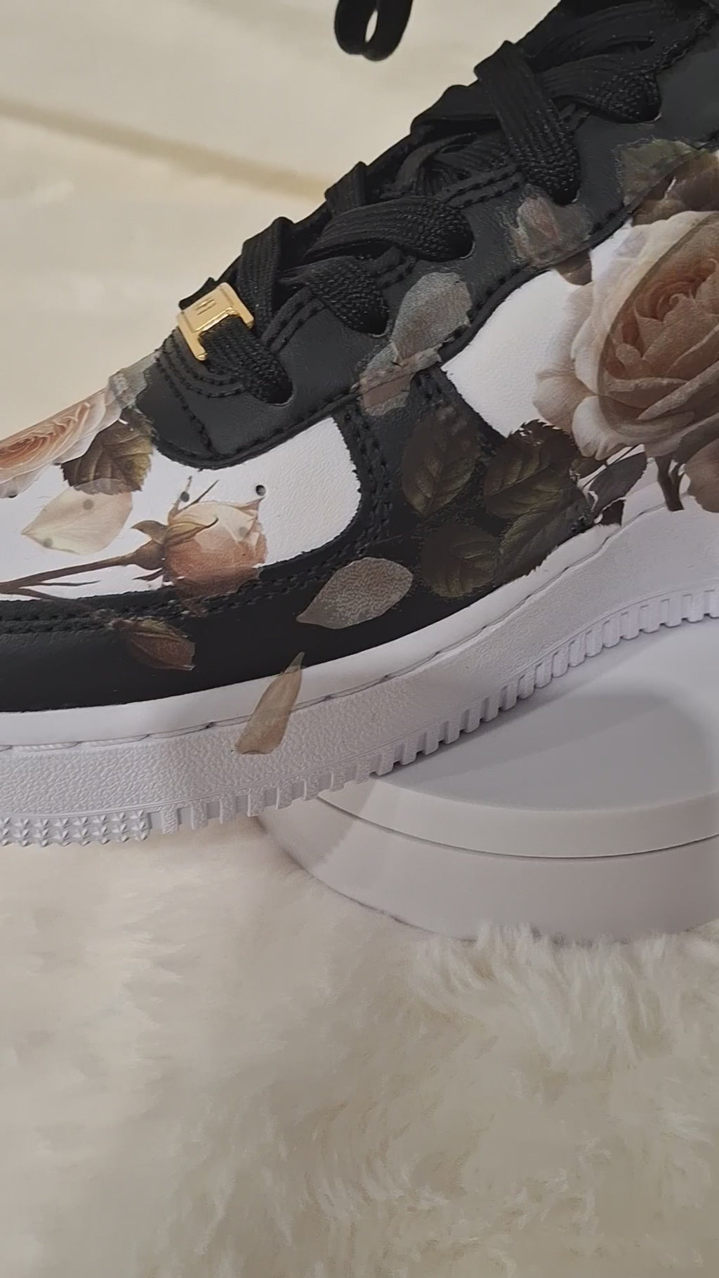 Custom kids black and gold Nike Air Force One hand crafted floral design by Dressed and Done