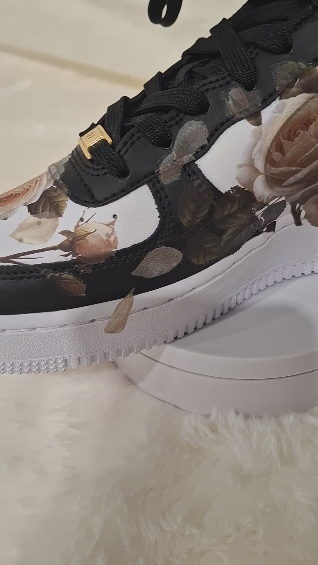 Custom kids black and gold Nike Air Force One hand crafted floral design by Dressed and Done