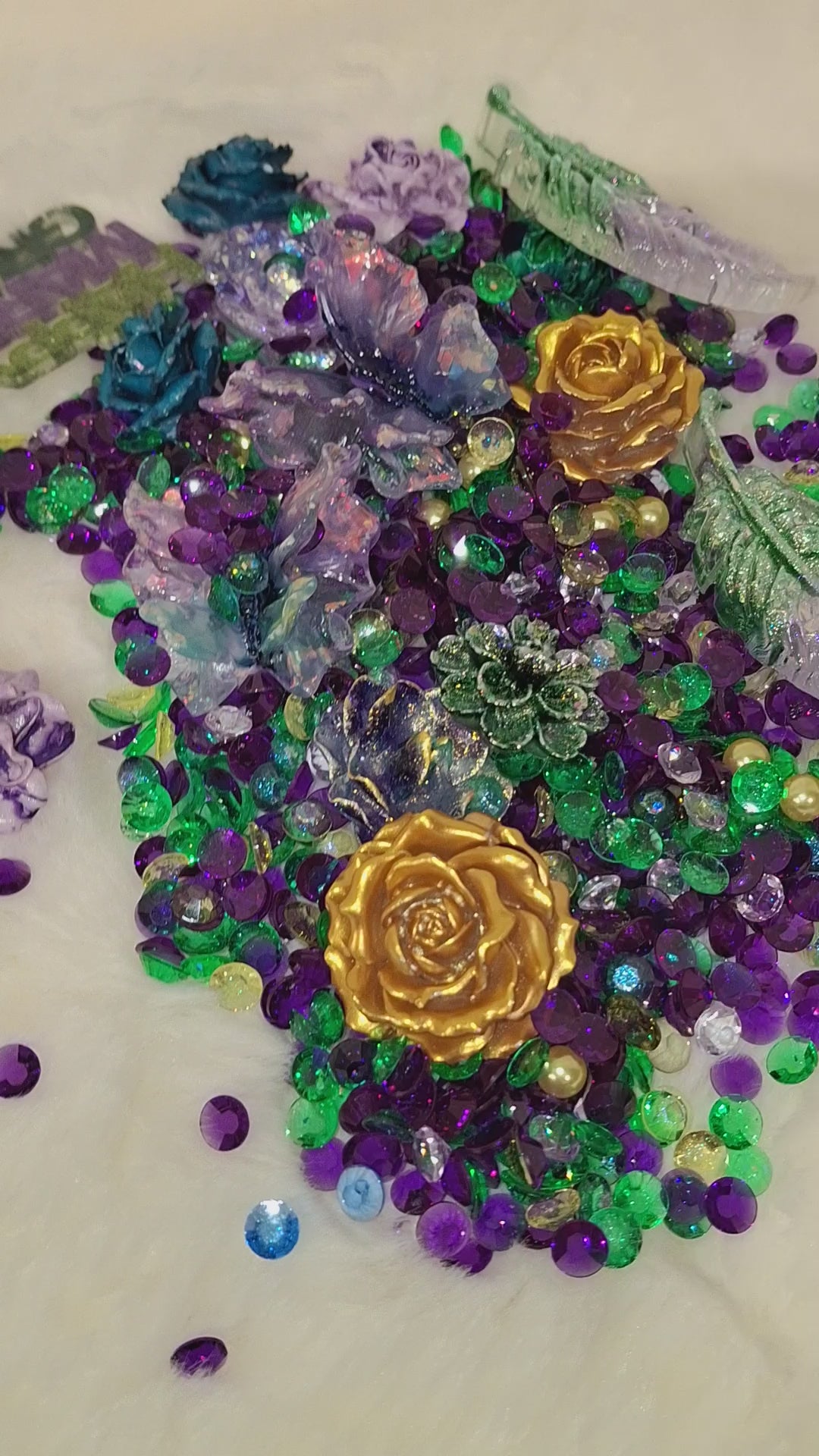Purple green and gold junk case charms 