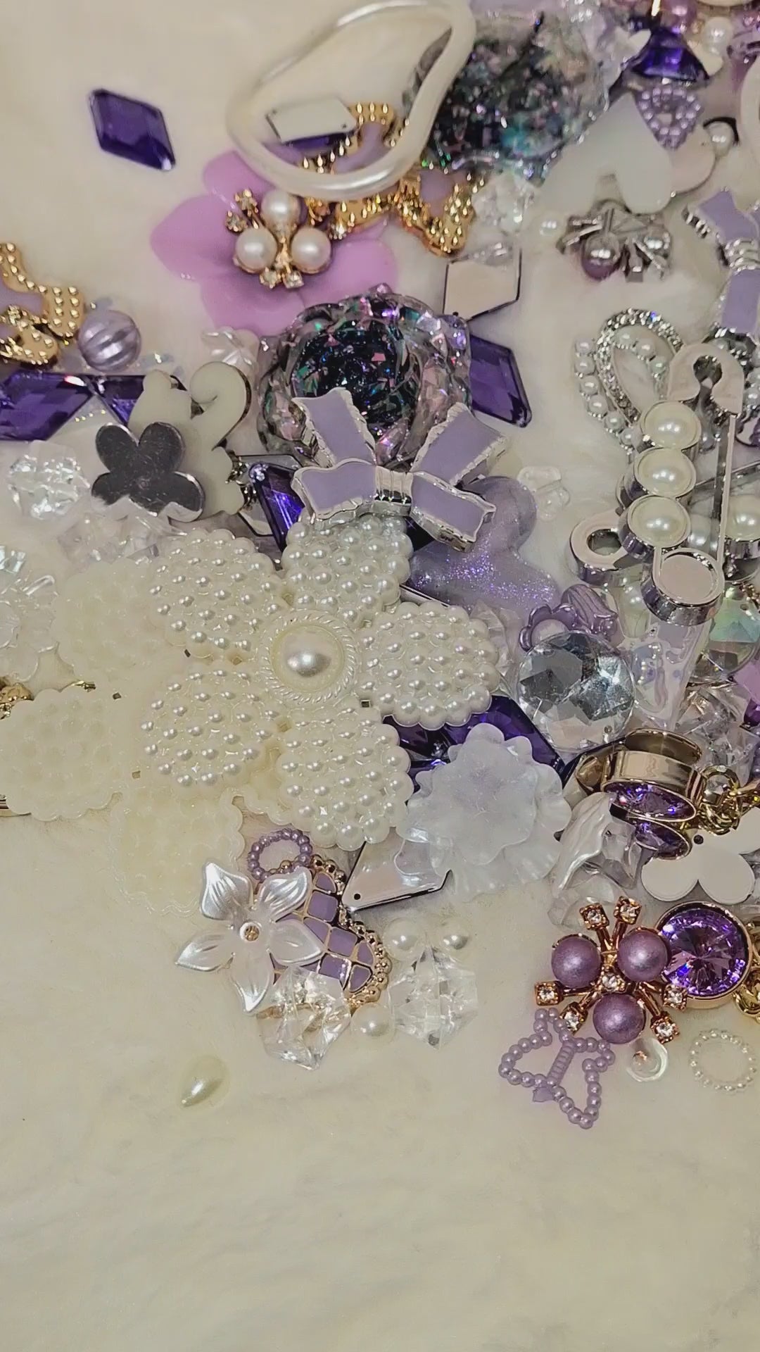 Purple and white Flower and Bow charms for crafting