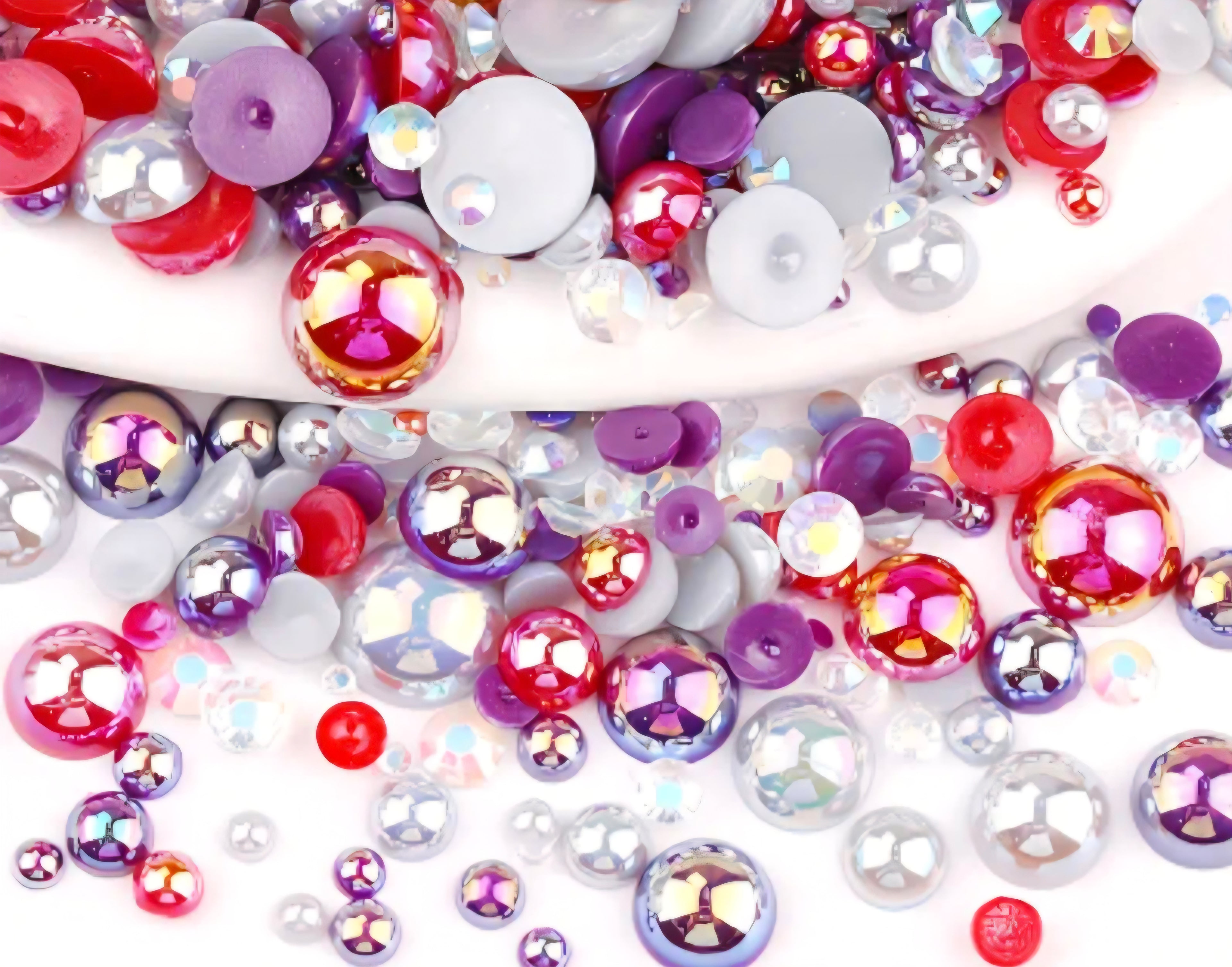Purple red and  white pearls and rhinestones 