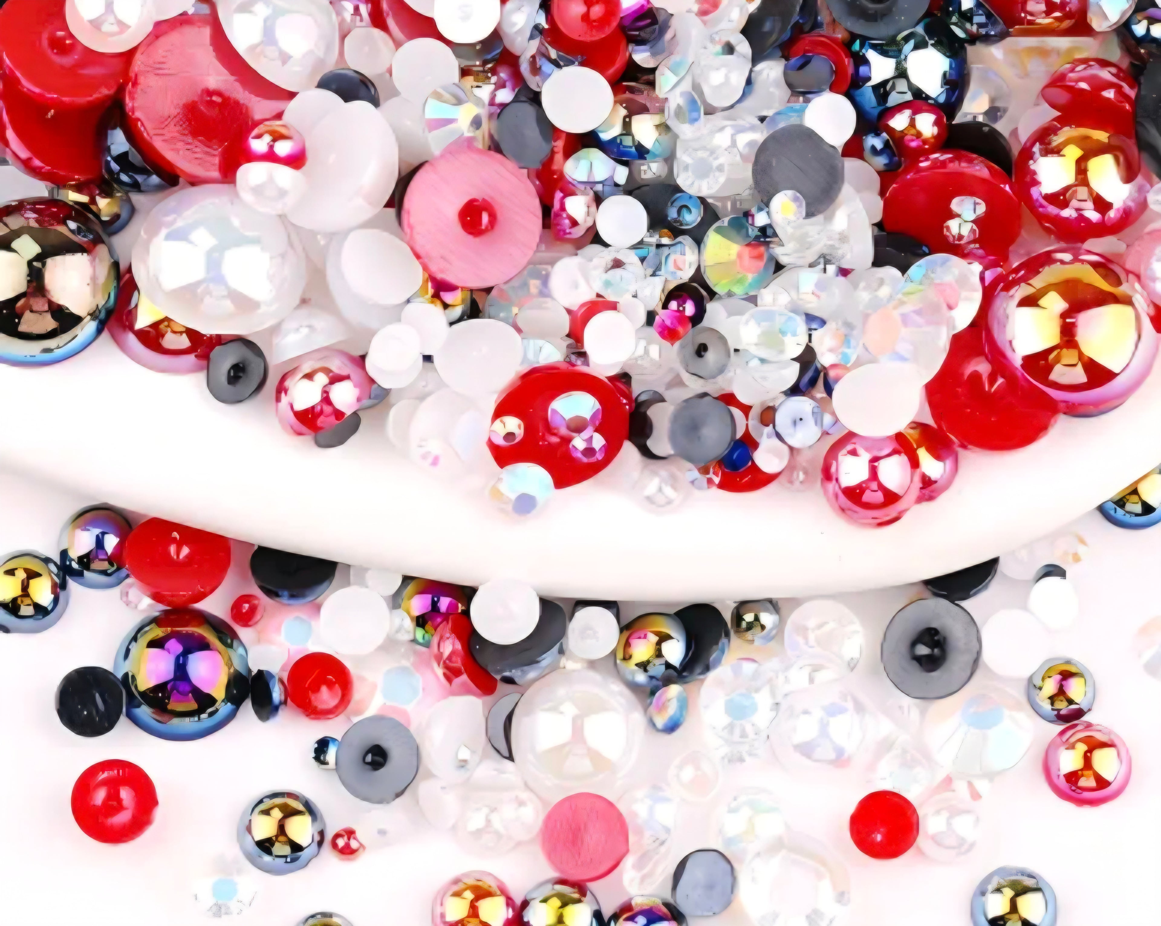 Black, red and white pearls and rhinestones for crafts