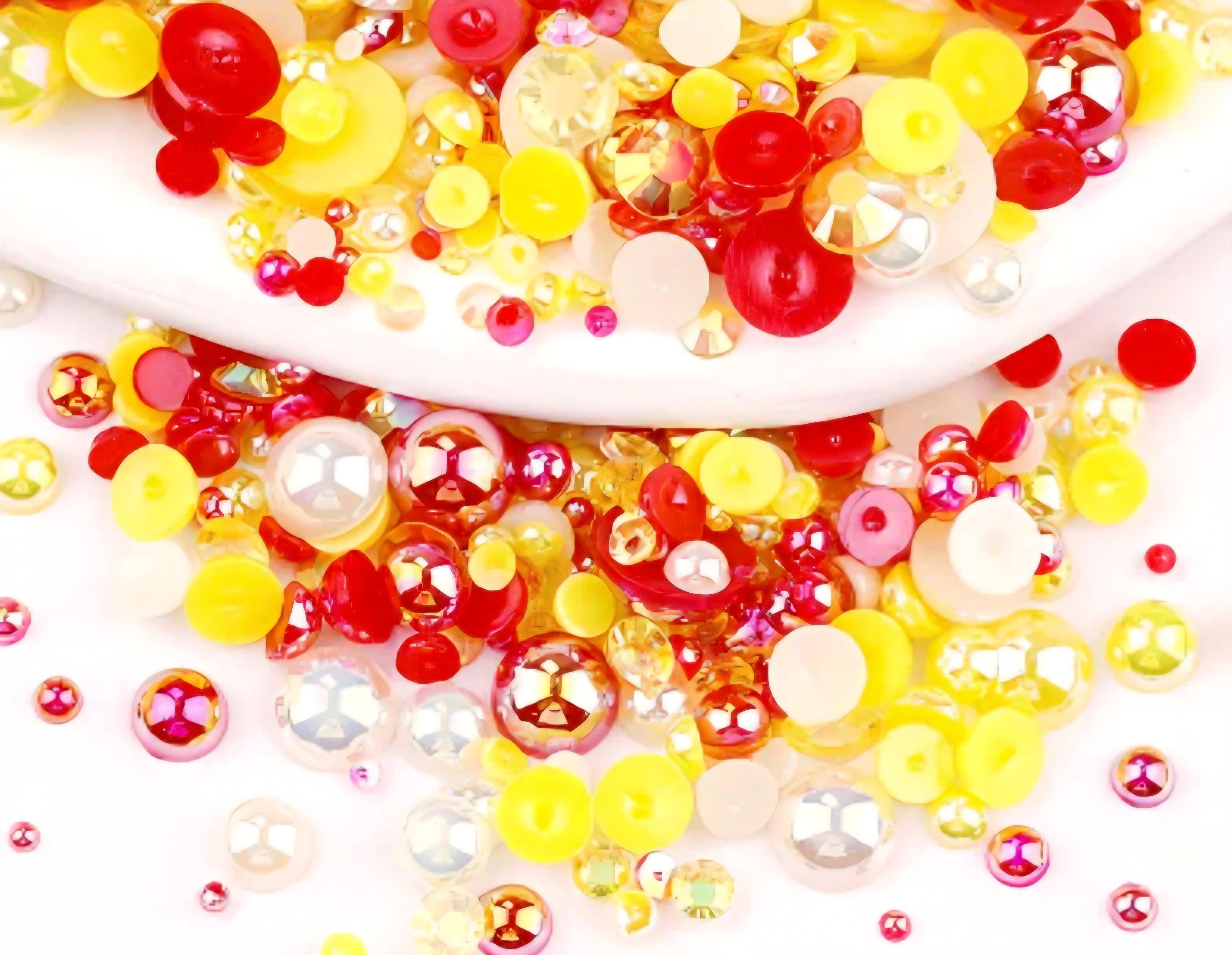 red yellow white rhinestones and pearls for crafts