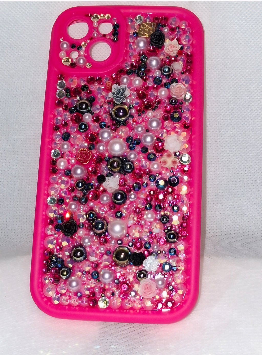 Iphone Luxury Handmade Hot Pink Decoden Phone Case | Rhinestone and Pearls