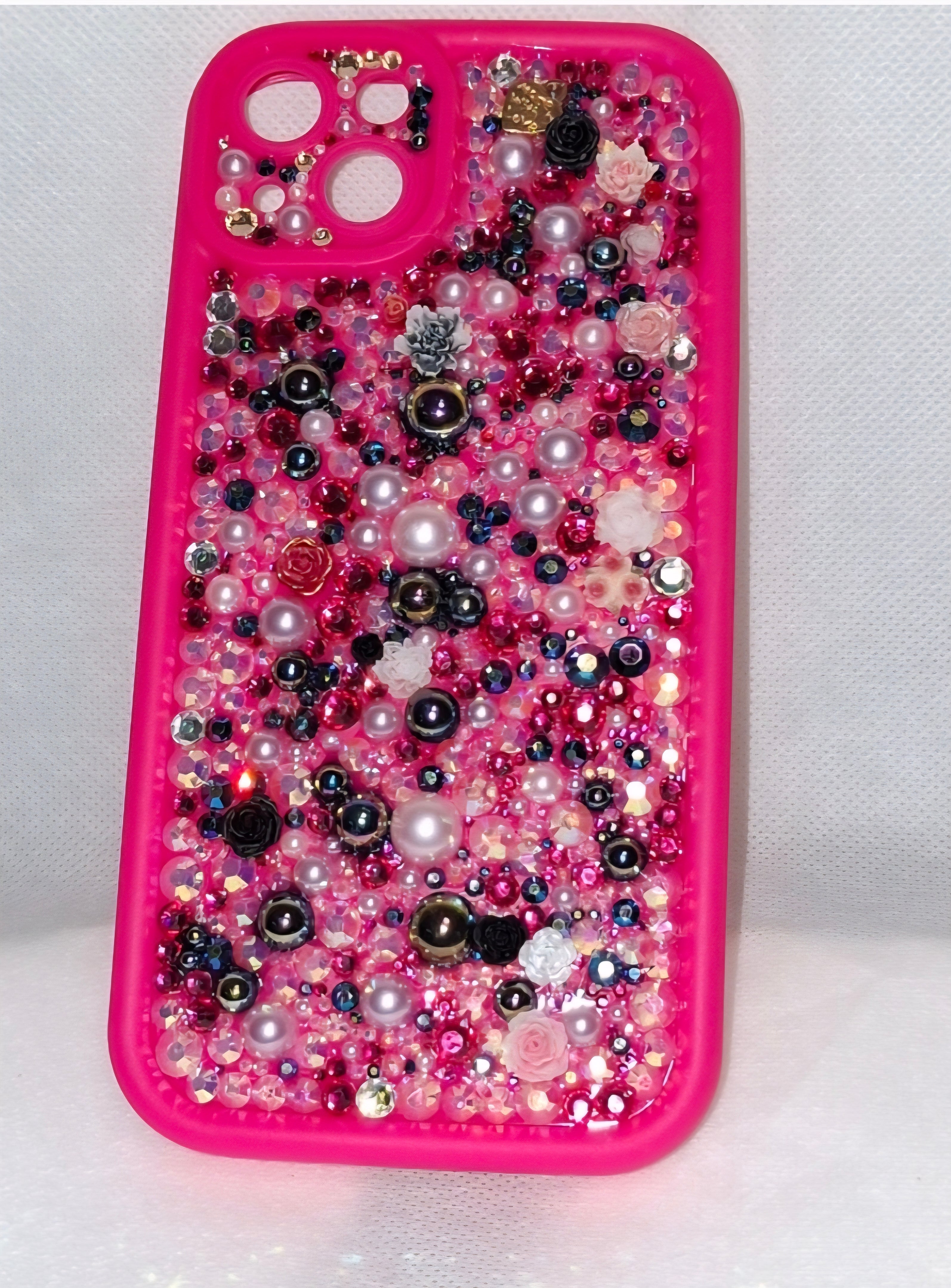 Iphone Luxury Handmade Hot Pink Decoden Phone Case | Rhinestone and Pearls