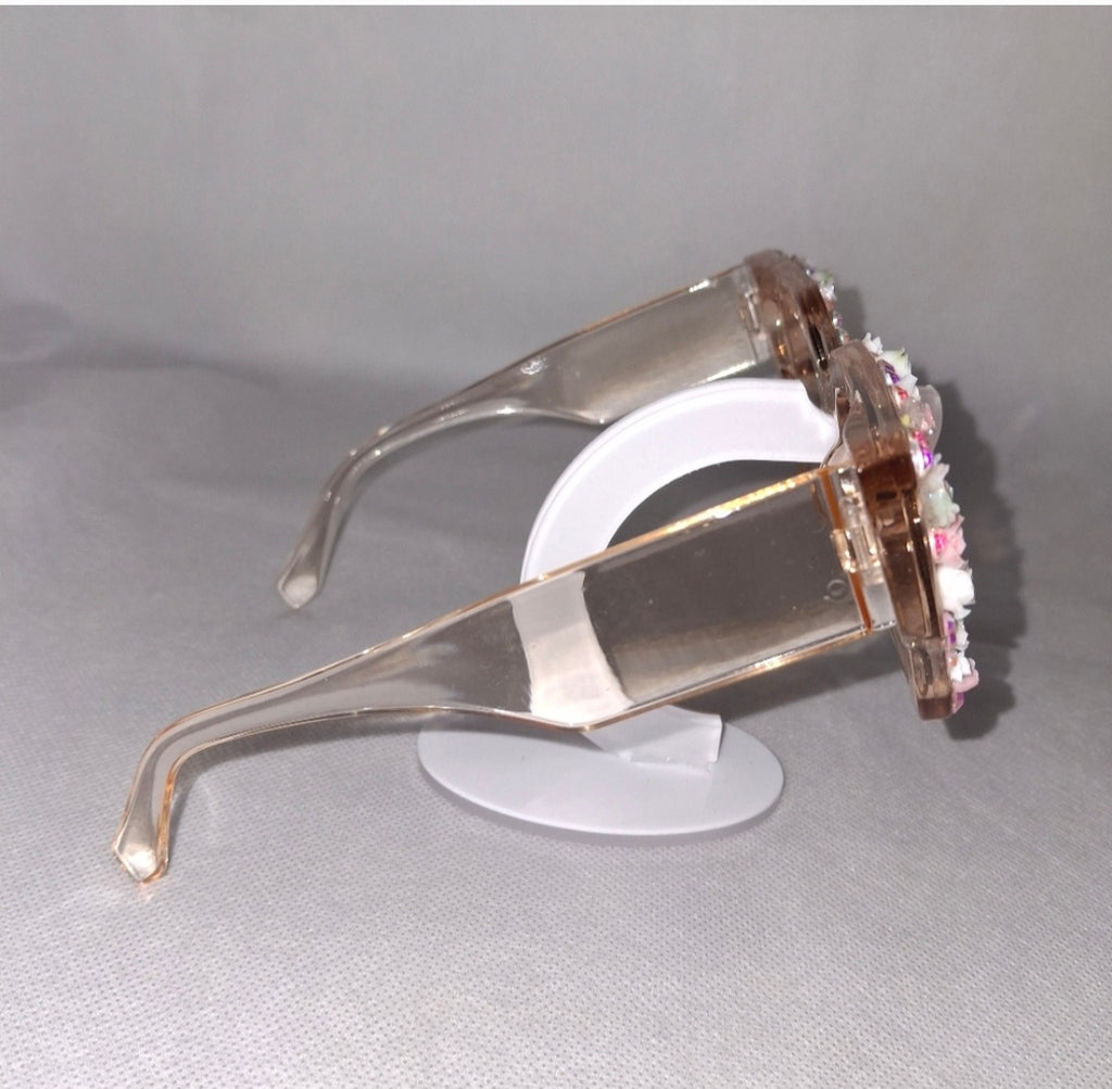 Handcrafted "Bloom" Cat-Eye Sunglasses | Crystal & Pastel Flower Embellishments
