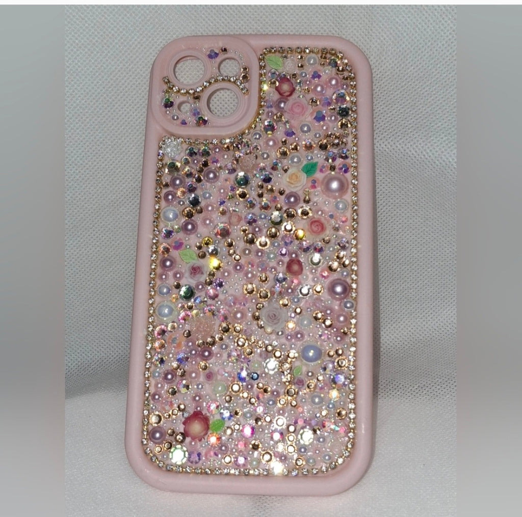 Iphone 15 plus Pink Bling Case "Pink Party" iPhone and Samsung| Rhinestone & Pearl Customized Handcrafted