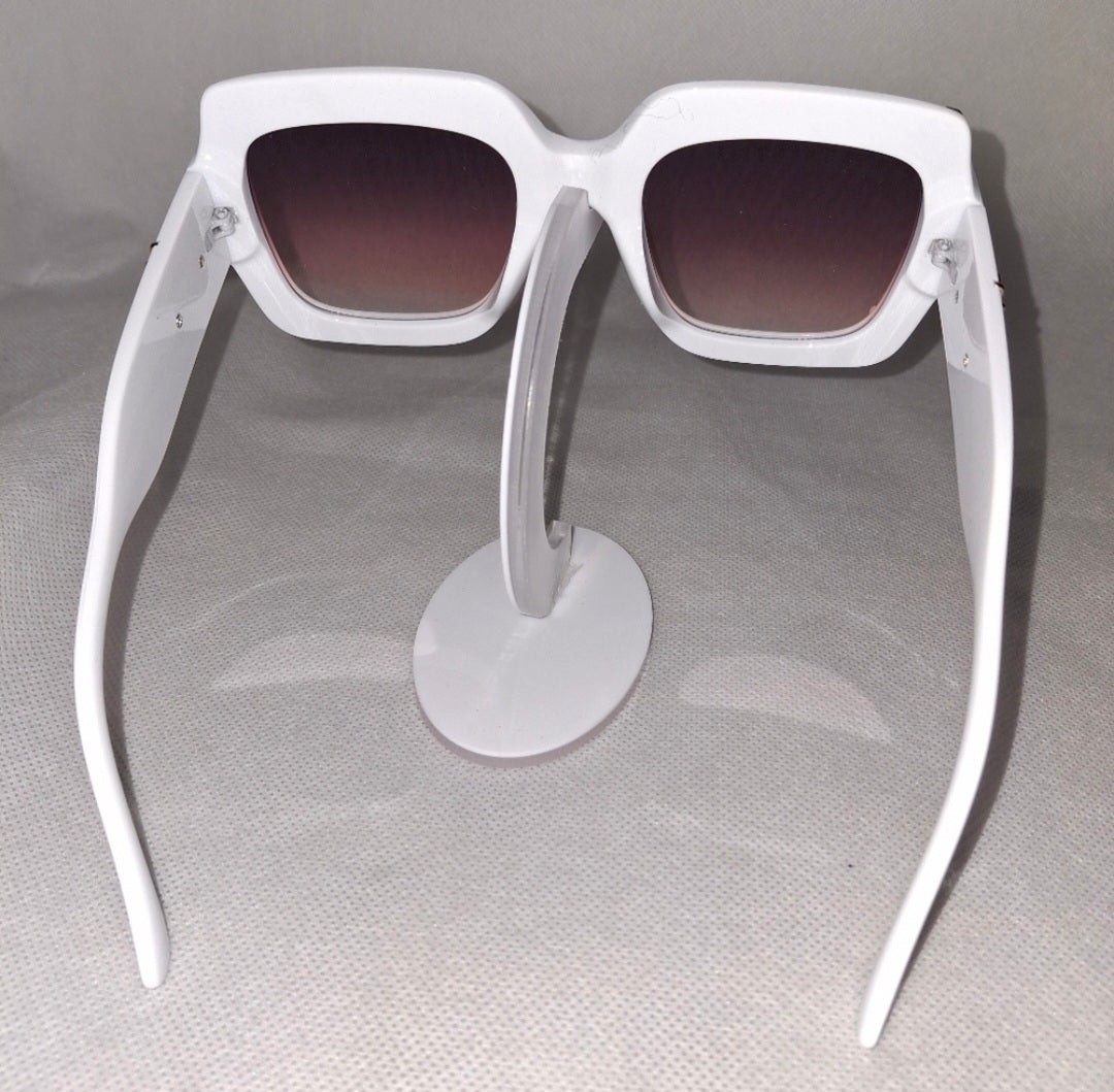 White Rhinestone Square Frame Sunglasses.