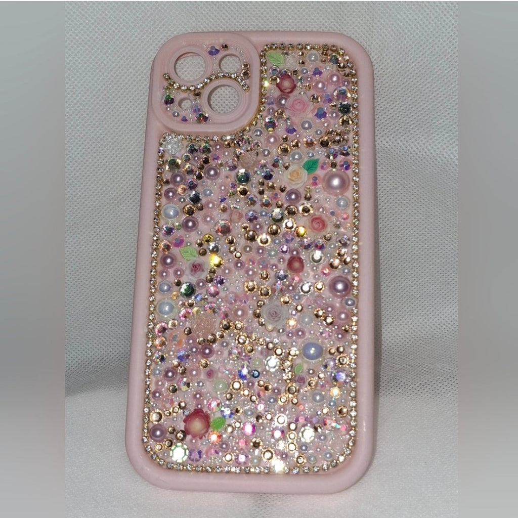 Iphone 15 plus Pink Bling Case "Pink Party" iPhone and Samsung| Rhinestone & Pearl Customized Handcrafted