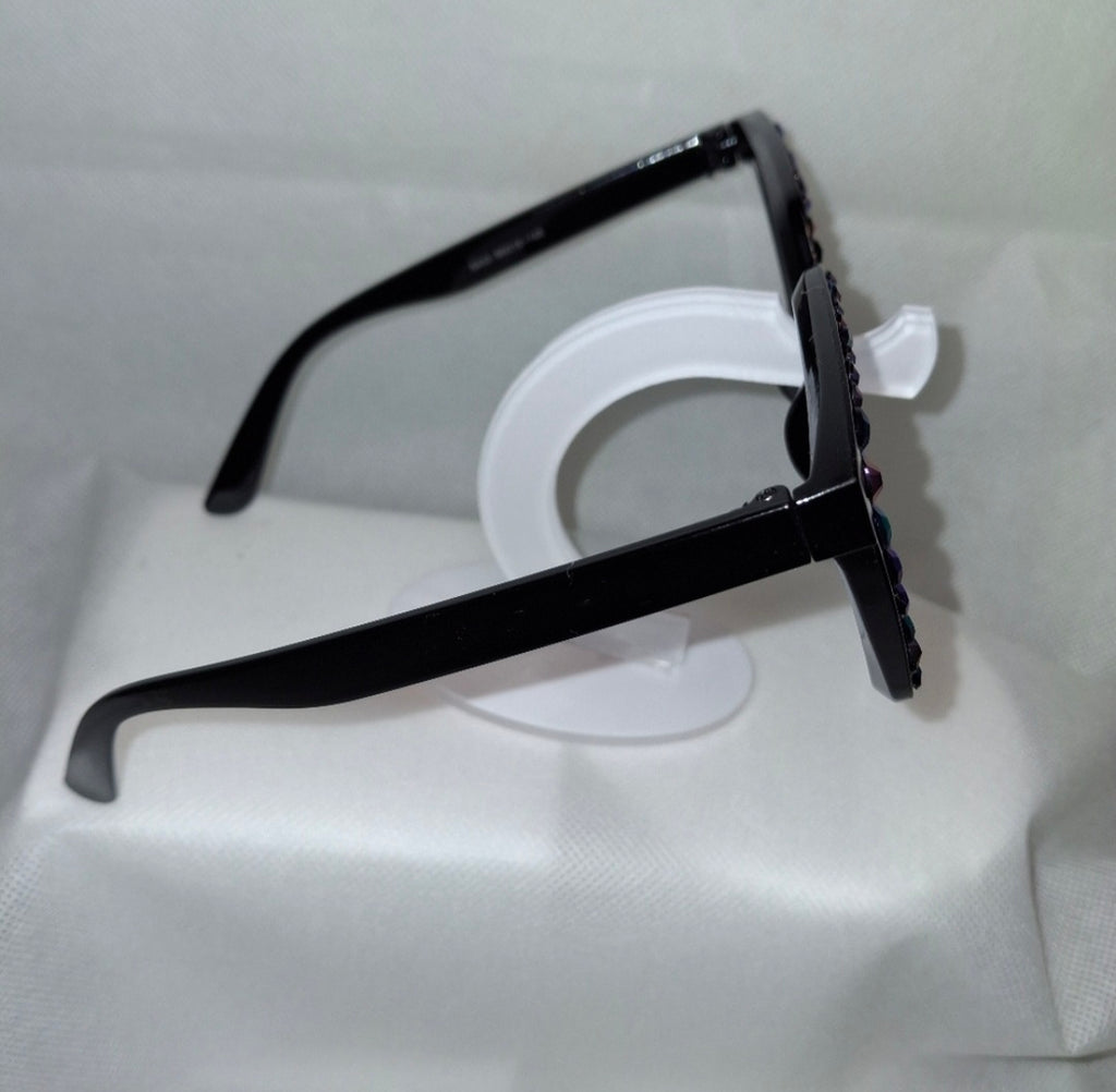 Glamour Eyes: Sparkling Black Rhinestone Oversized Square Sunglasses