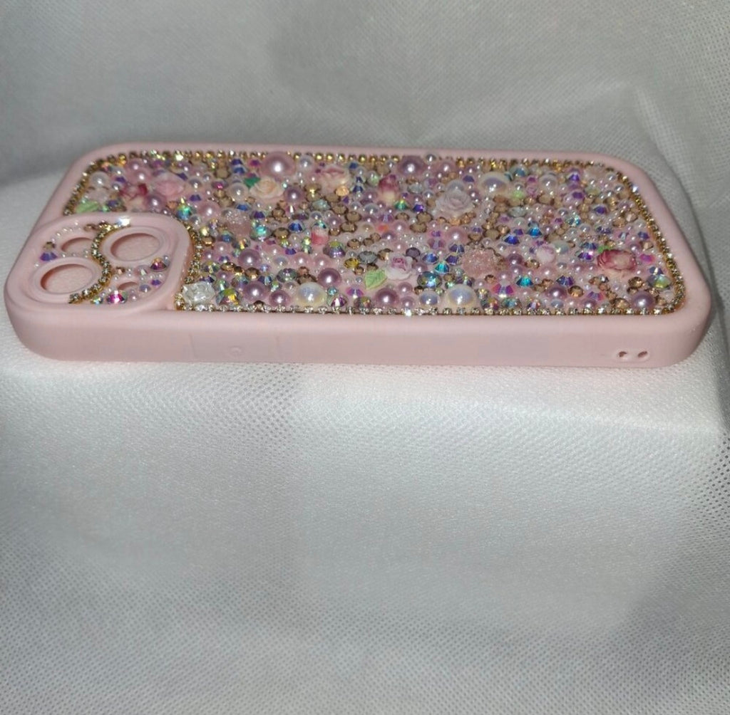 Iphone 15 plus Pink Bling Case "Pink Party" iPhone and Samsung| Rhinestone & Pearl Customized Handcrafted