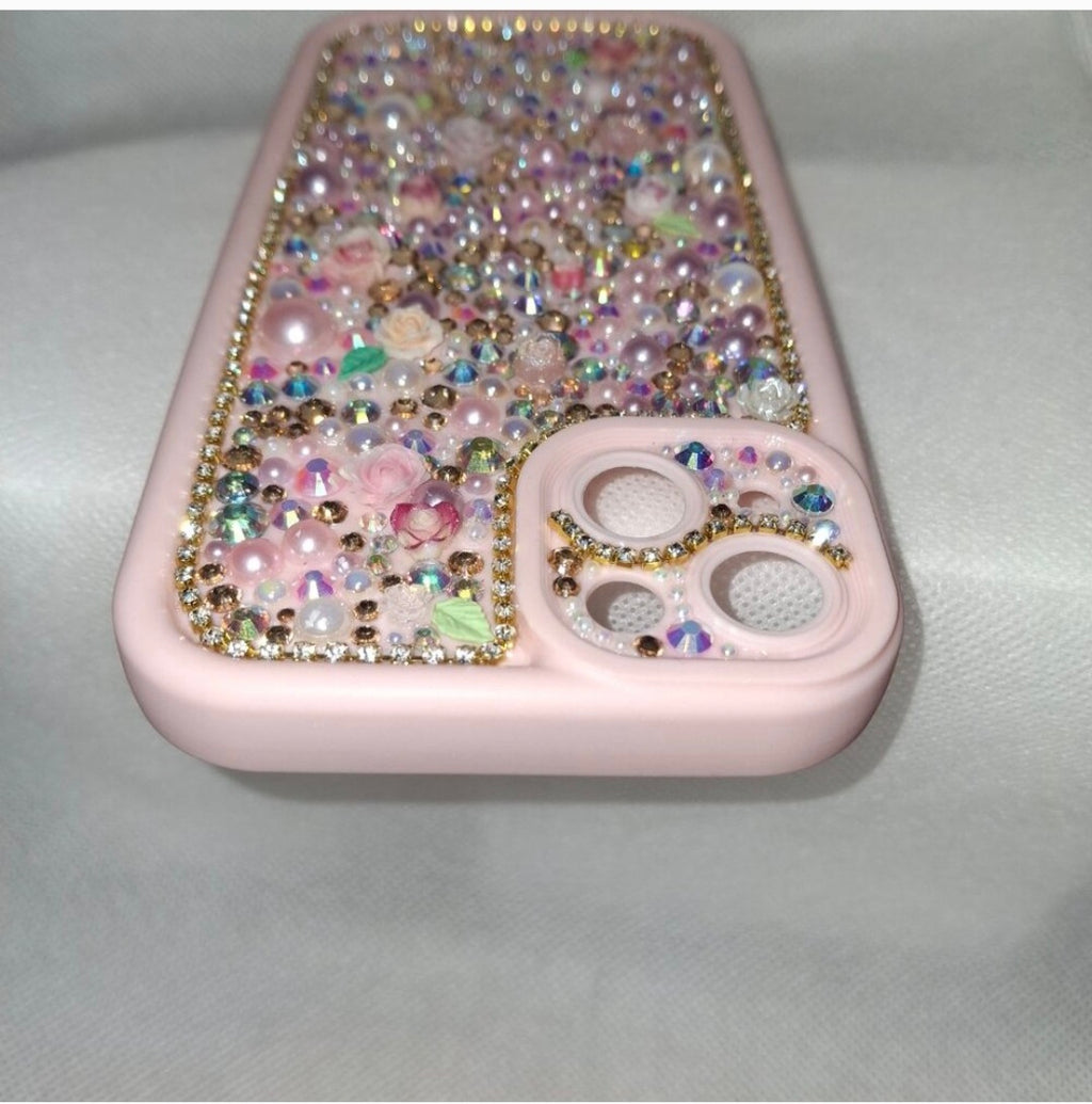 Iphone 15 plus Pink Bling Case "Pink Party" iPhone and Samsung| Rhinestone & Pearl Customized Handcrafted