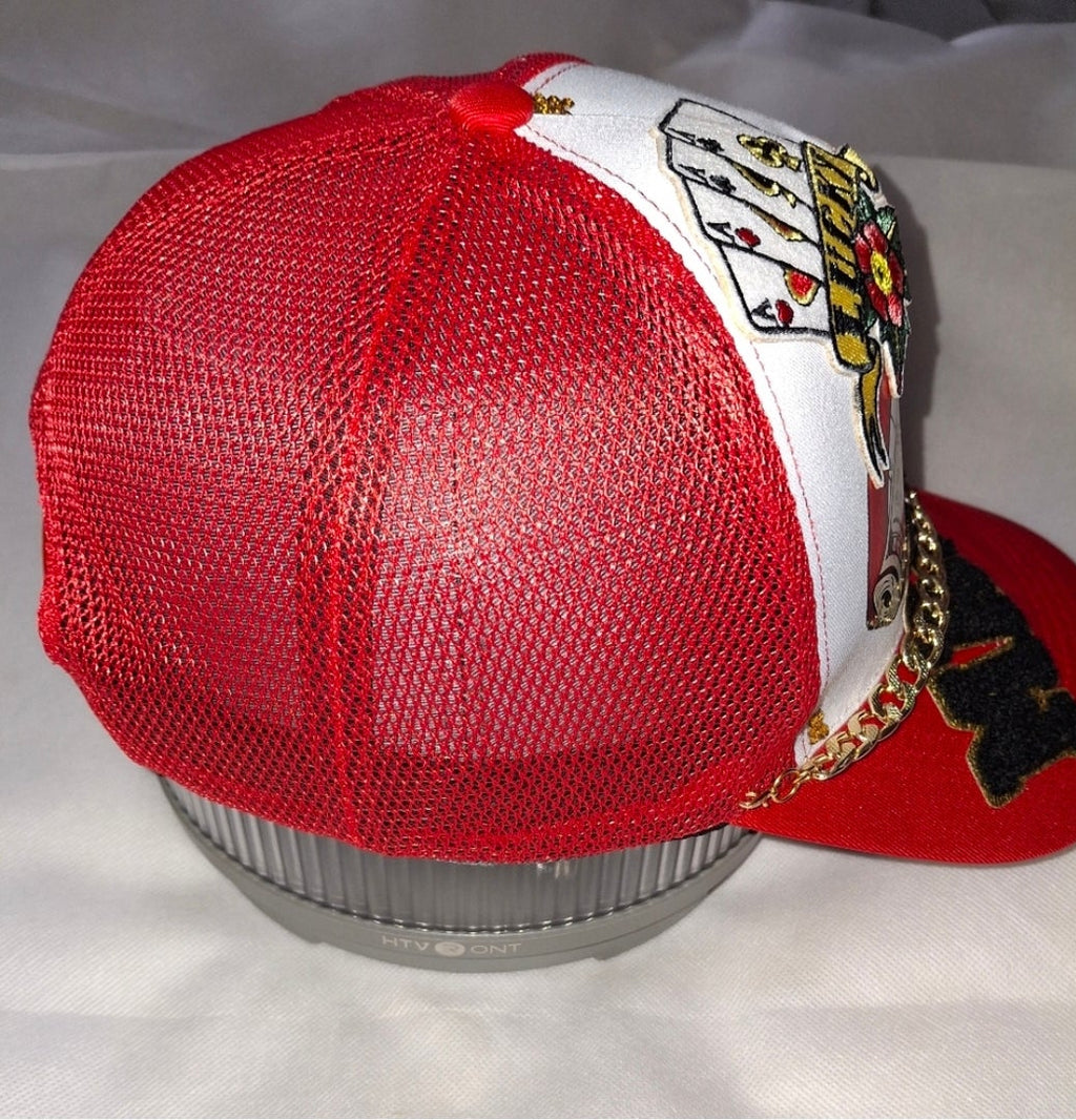 Trucker Hat Red Lucky MAMA Hat. Custom