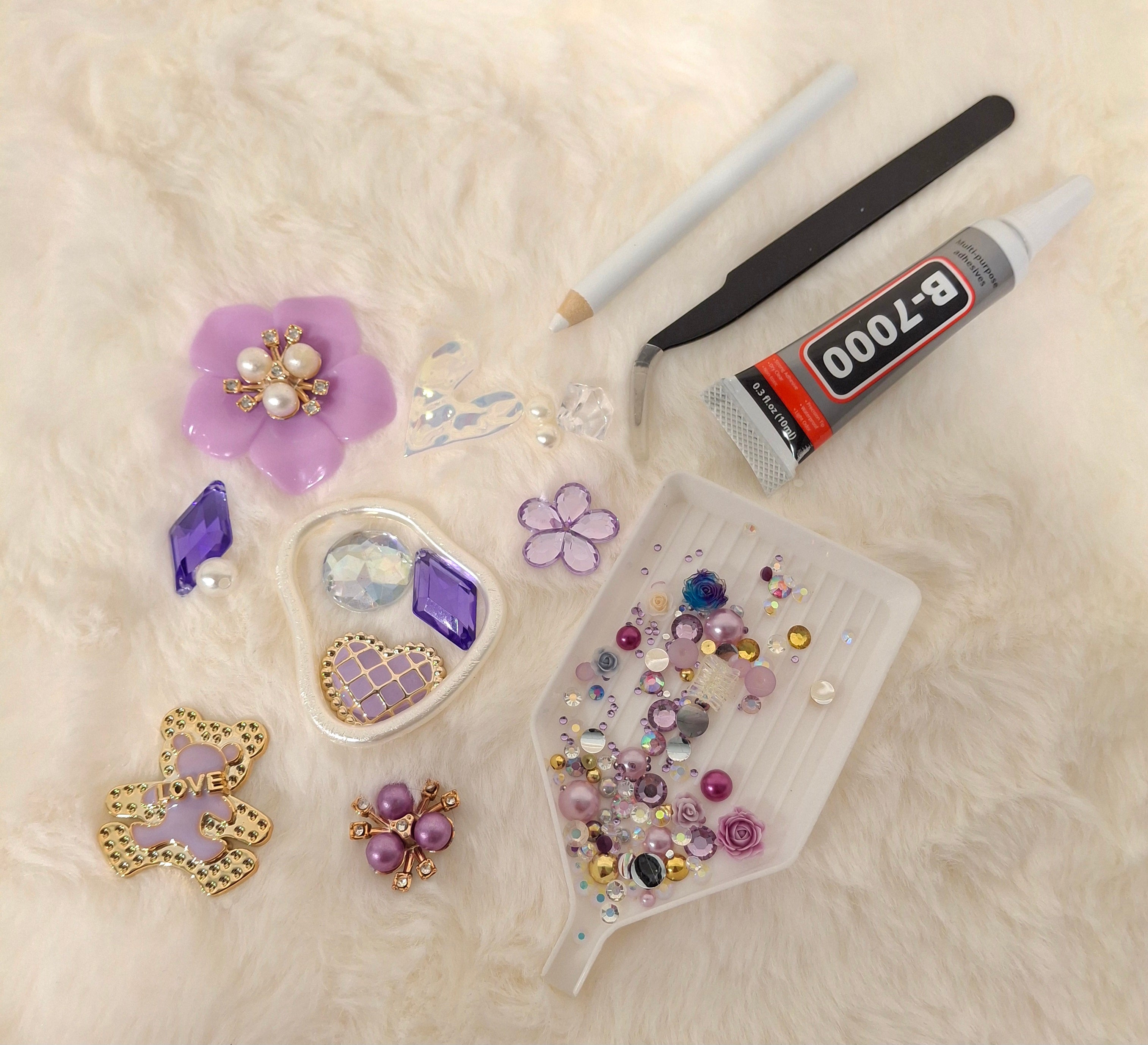 Royal Lilac Silver junk case kit with purple and silver charms for DIY phone case decorating