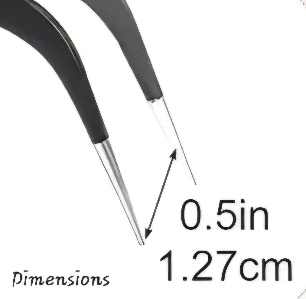 Tweezer tips with dimensions on a white background