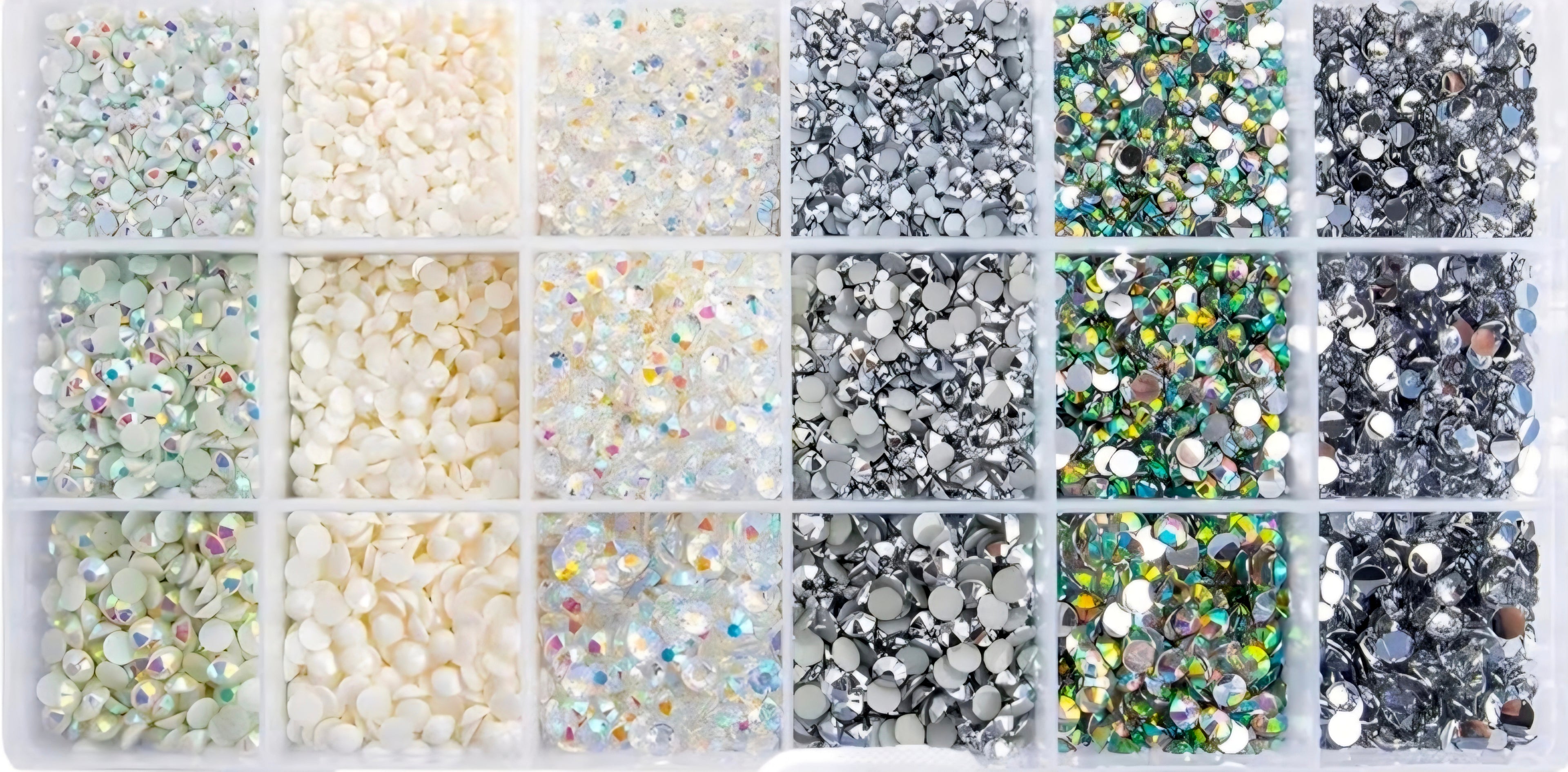 White and silver mixed size flatback resin rhinestones bulk pack for DIY crafts