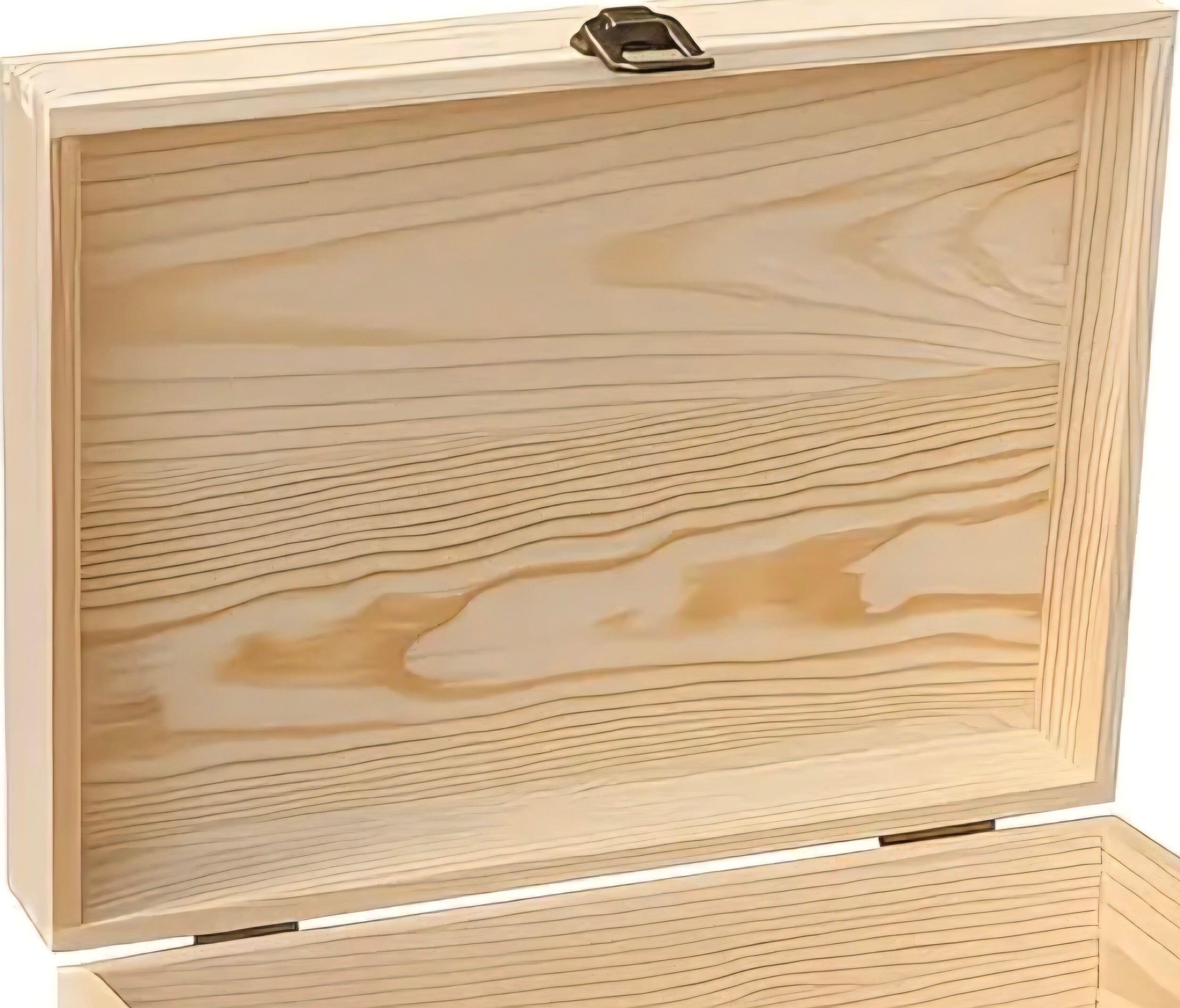 Wooden box with a lid on a white background